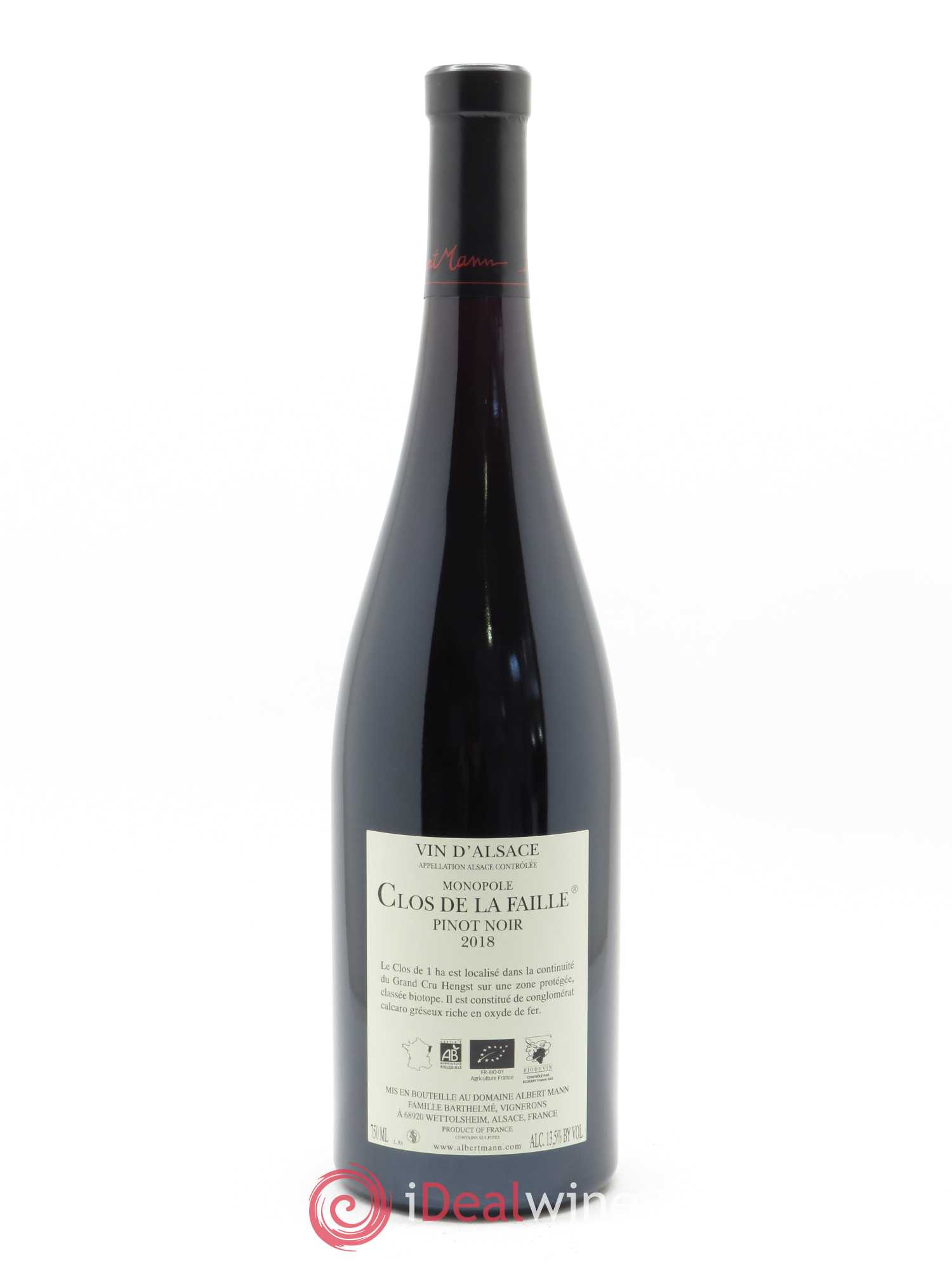 Alsace Pinot Noir Clos de la Faille Albert Mann 2018 - Lot de 1 bouteille - 1
