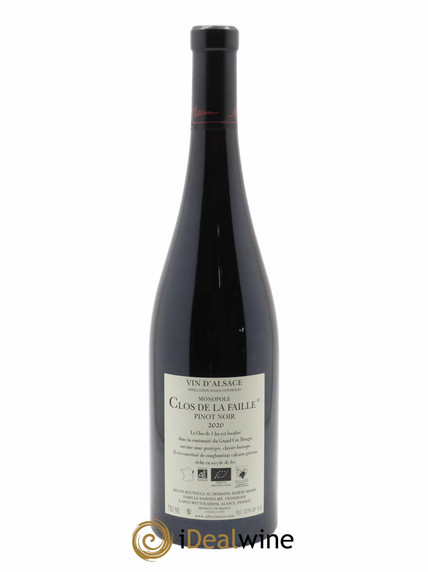 Alsace Pinot Noir Clos de la Faille Albert Mann 2020 - Lot de 1 bouteille - 1
