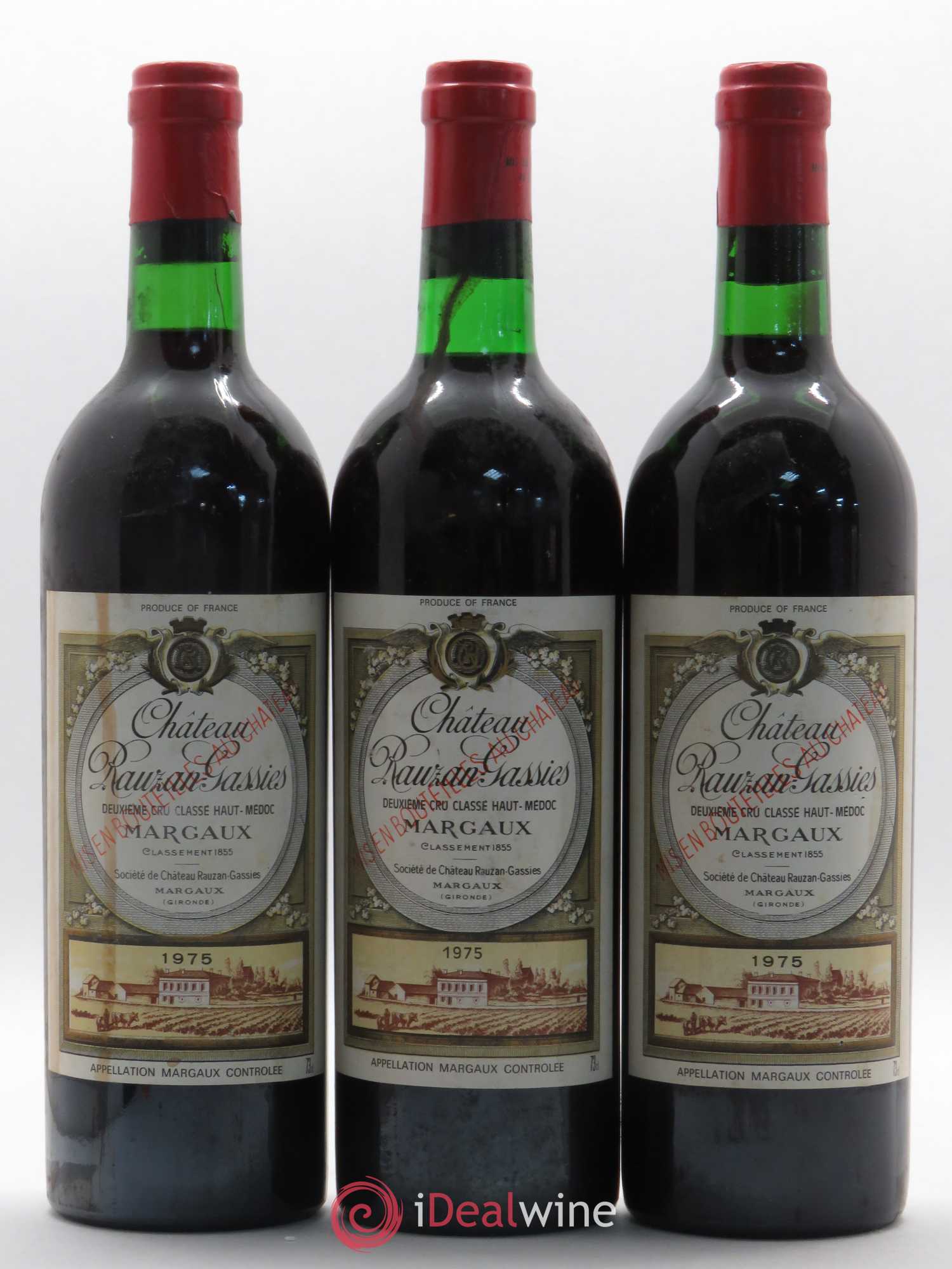 Château Rauzan-Gassies 2ème Grand Cru Classé 1975 - Lot de 3 bouteilles - 0