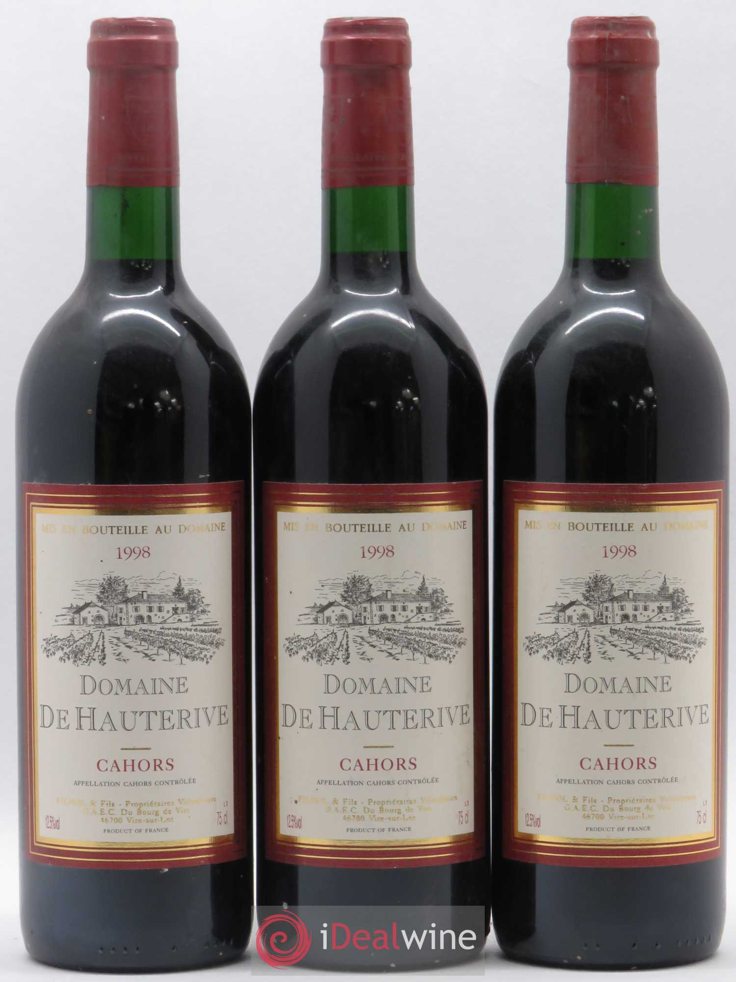 Cahors Domaine de Hauterive (sans prix de réserve) 1998 - Posten von 3 Flaschen - 0