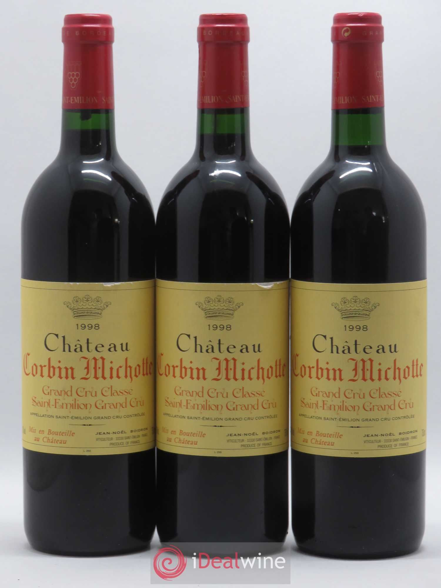 Château Corbin Michotte Grand Cru Classé 1998 - Lot de 3 bouteilles - 0