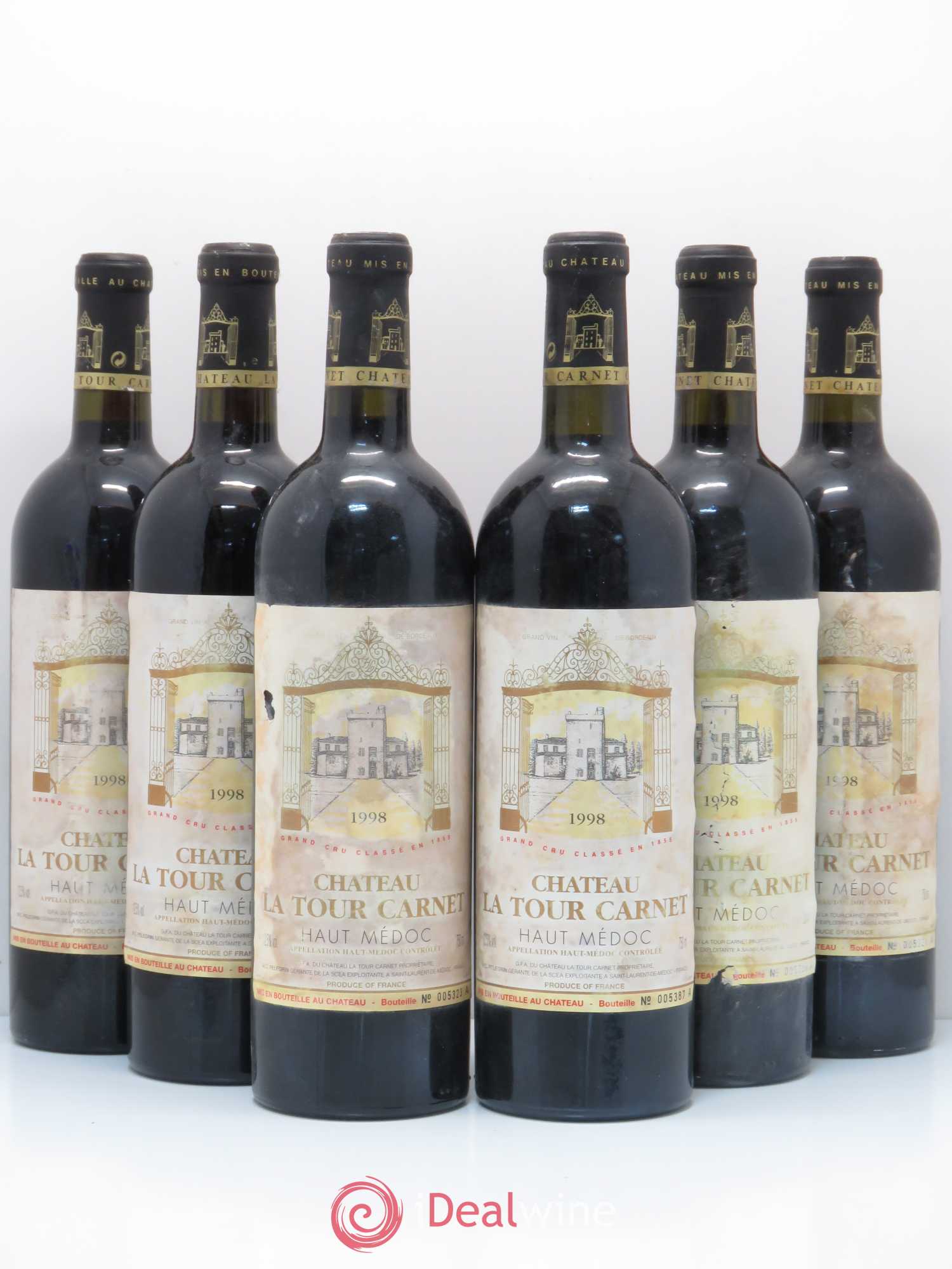 Château la Tour Carnet 4ème Grand Cru Classé 1998 - Lot de 6 bouteilles - 0
