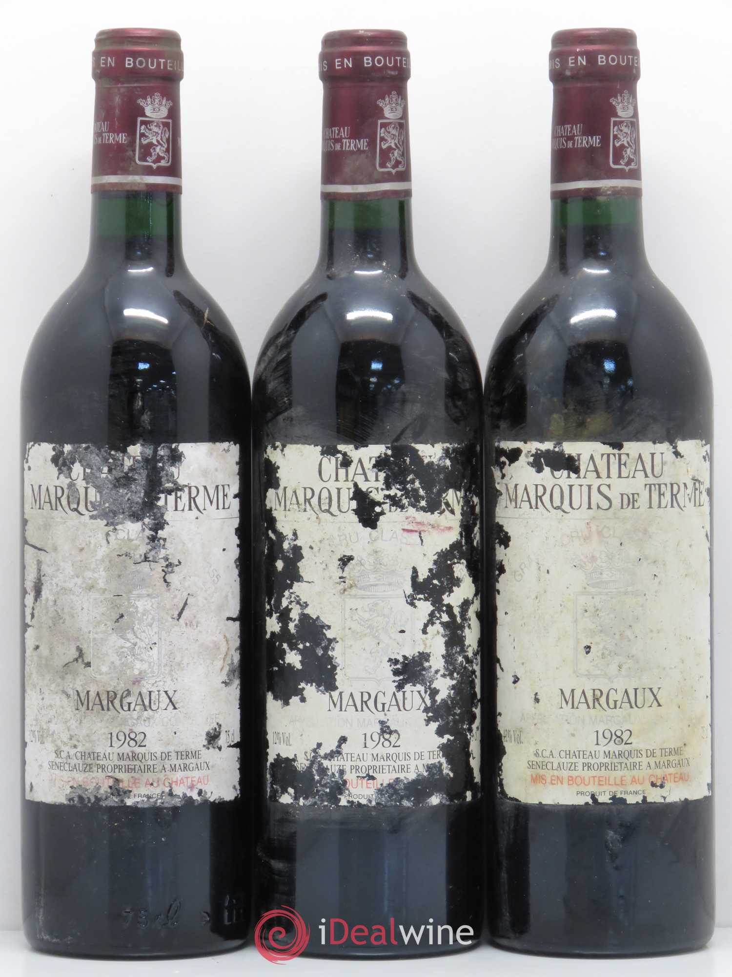 Château Marquis de Terme 4ème Grand Cru Classé 1982 - Lot de 3 bouteilles - 0