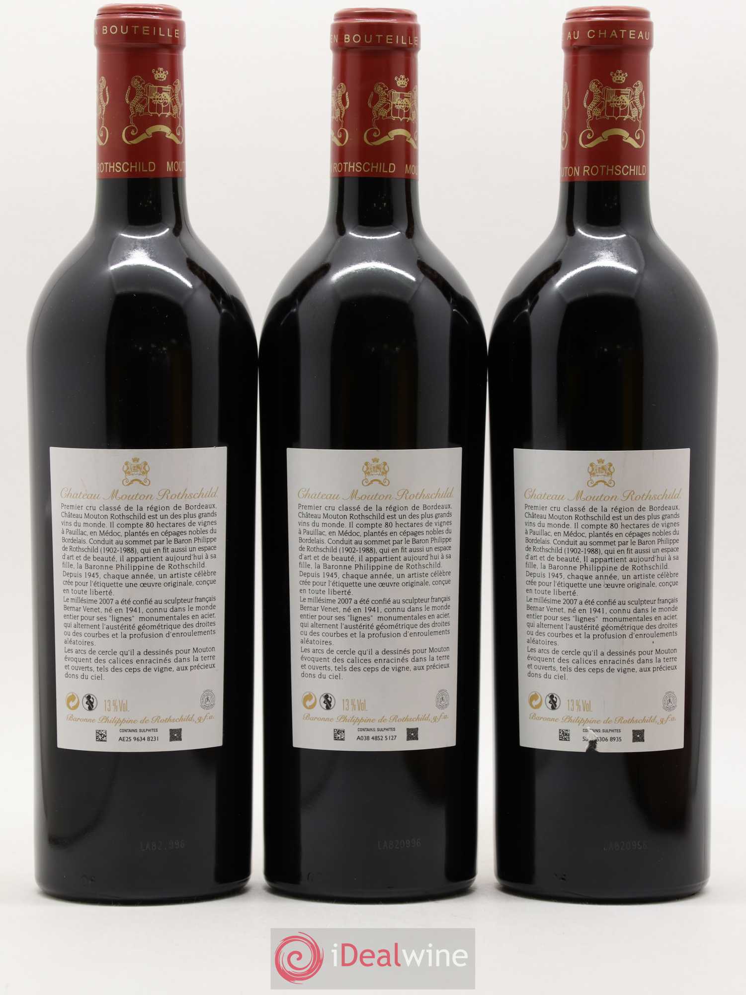 Château Mouton Rothschild 1er Grand Cru Classé 2007 - Lot de 3 bouteilles - 1