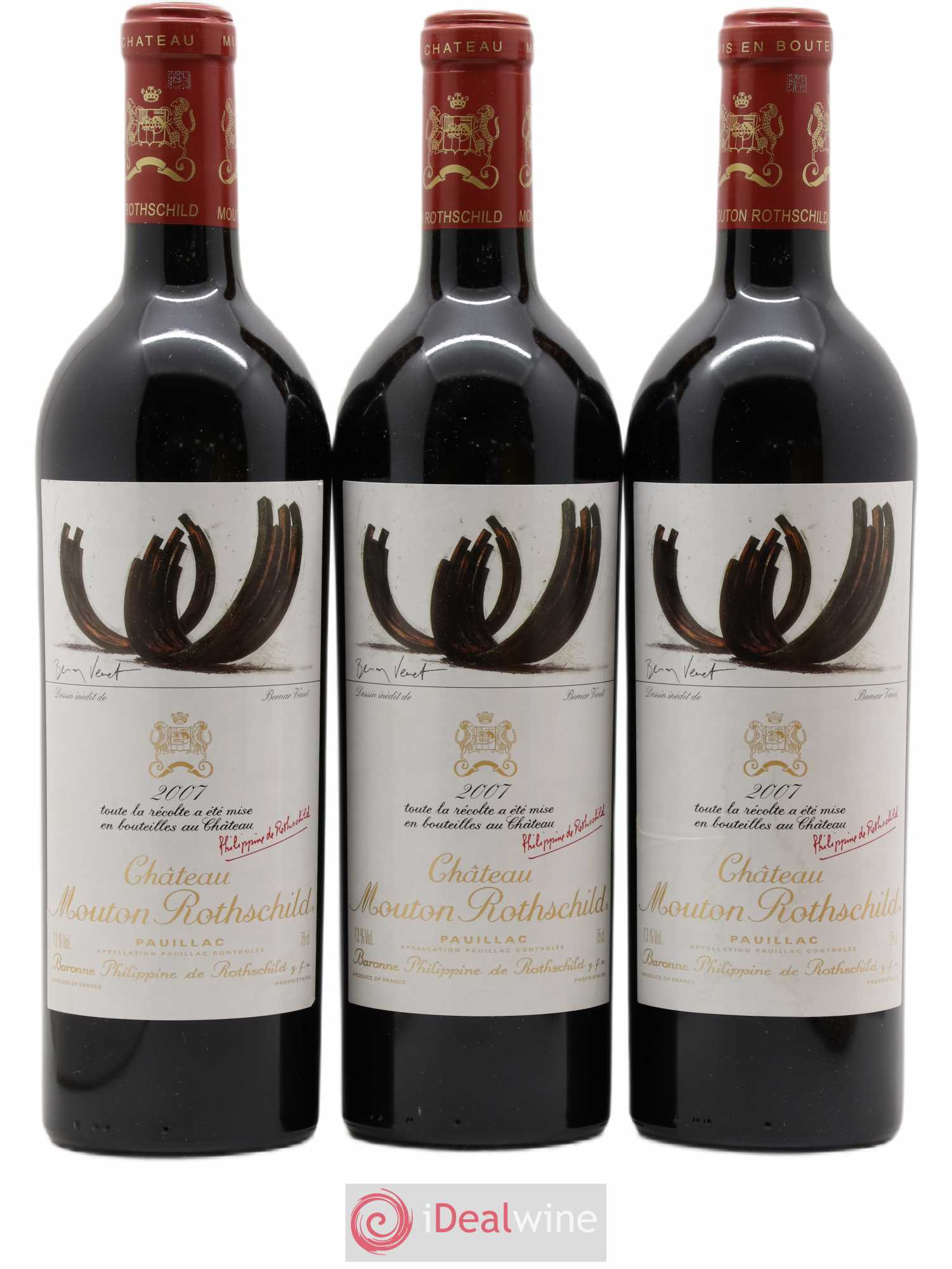 Château Mouton Rothschild 1er Grand Cru Classé 2007 - Lot de 3 bouteilles - 0