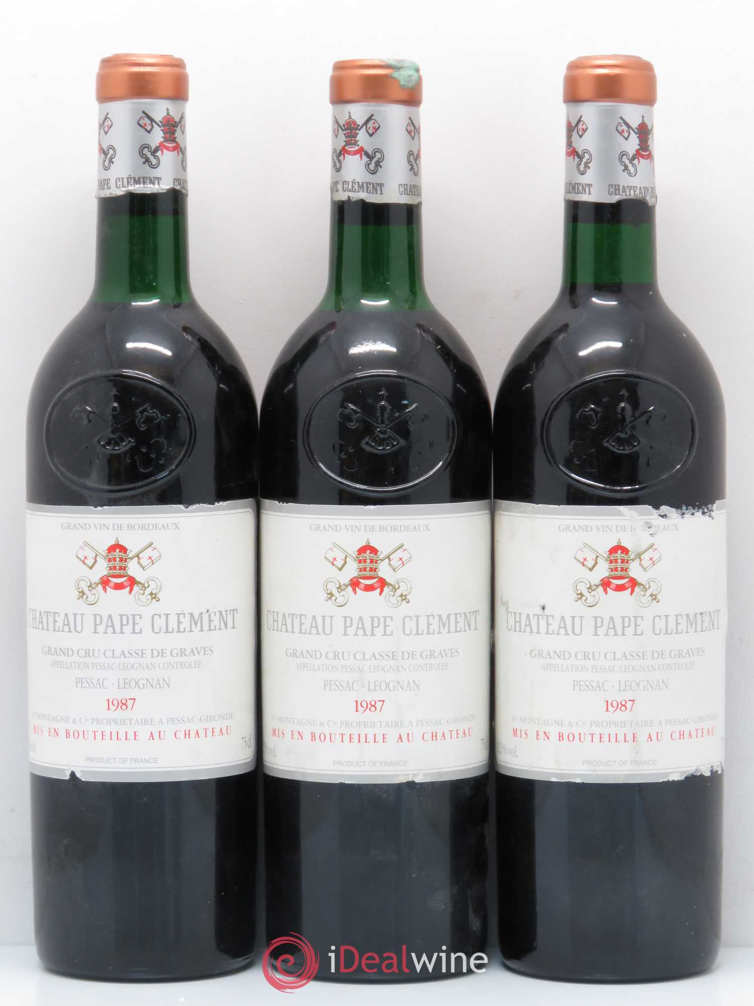 Château Pape Clément Cru Classé de Graves 1987 - Lot de 3 bouteilles - 0