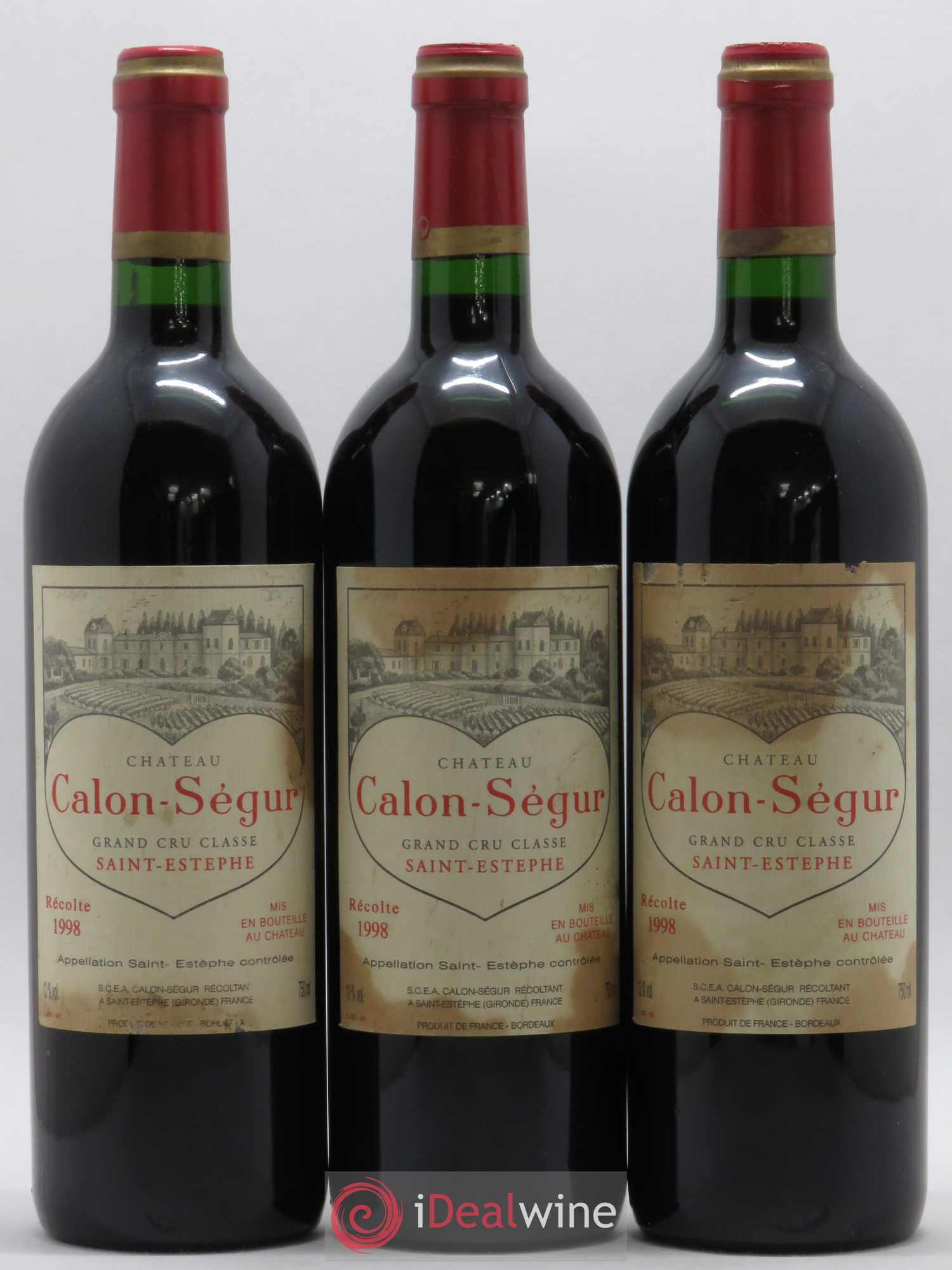 Château Calon Ségur 3ème Grand Cru Classé 1998 - Lot de 3 bouteilles - 0