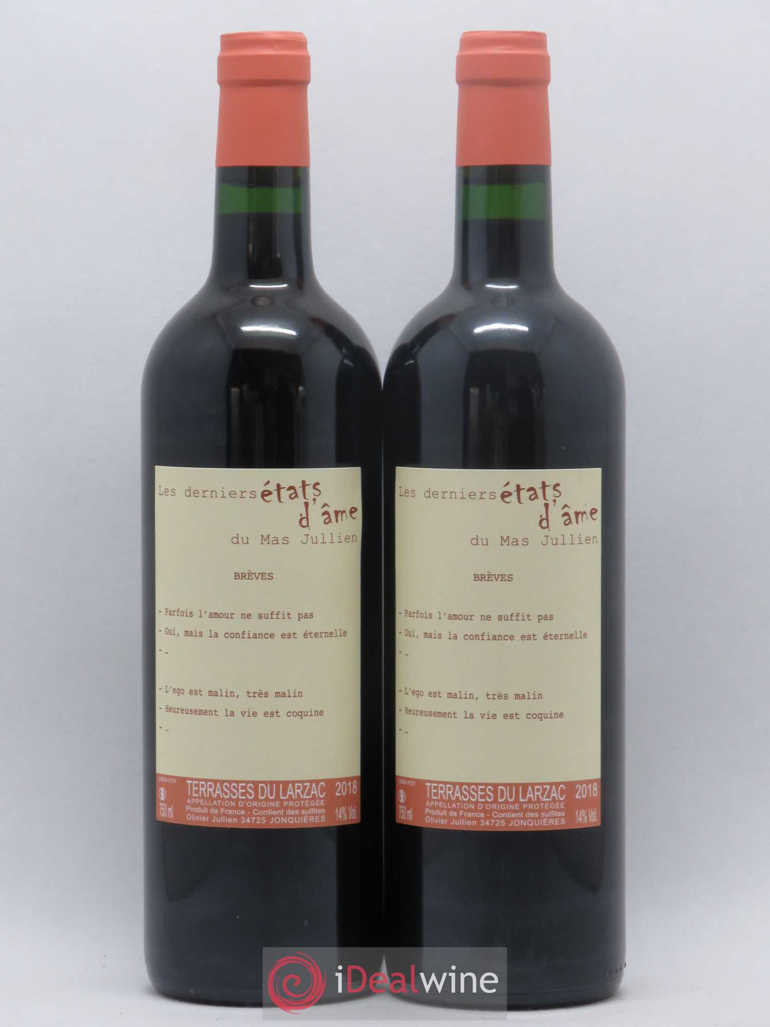 Terrasses du Larzac Mas Jullien Les derniers états d'âme Olivier Jullien 2018 - Lot de 2 bouteilles - 0