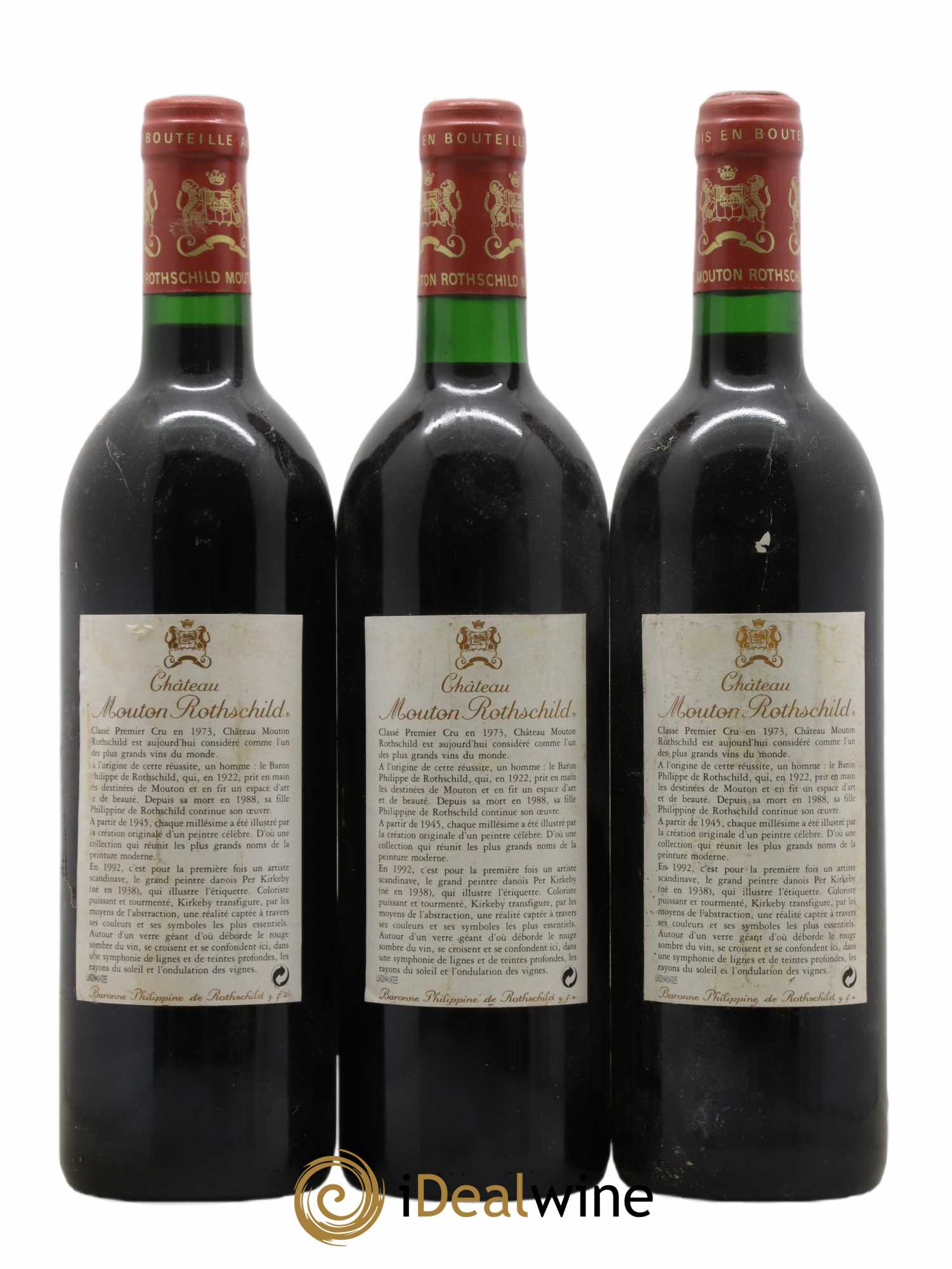 Château Mouton Rothschild 1er Grand Cru Classé 1992 - Lot de 3 bouteilles - 1