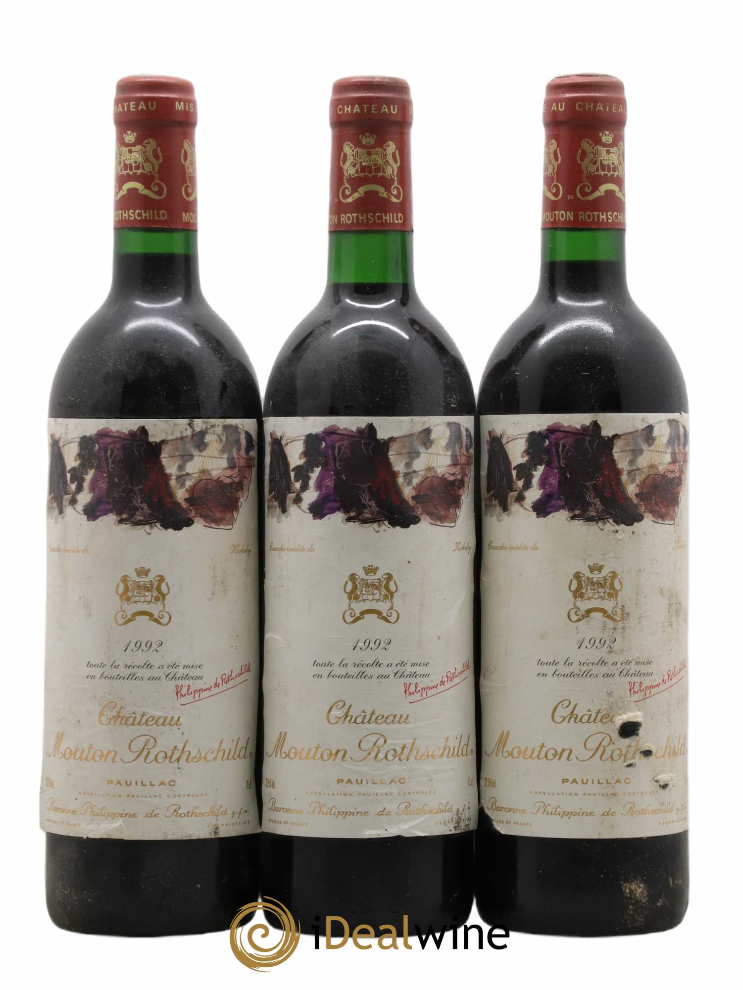 Château Mouton Rothschild 1er Grand Cru Classé 1992 - Lot de 3 bouteilles - 0