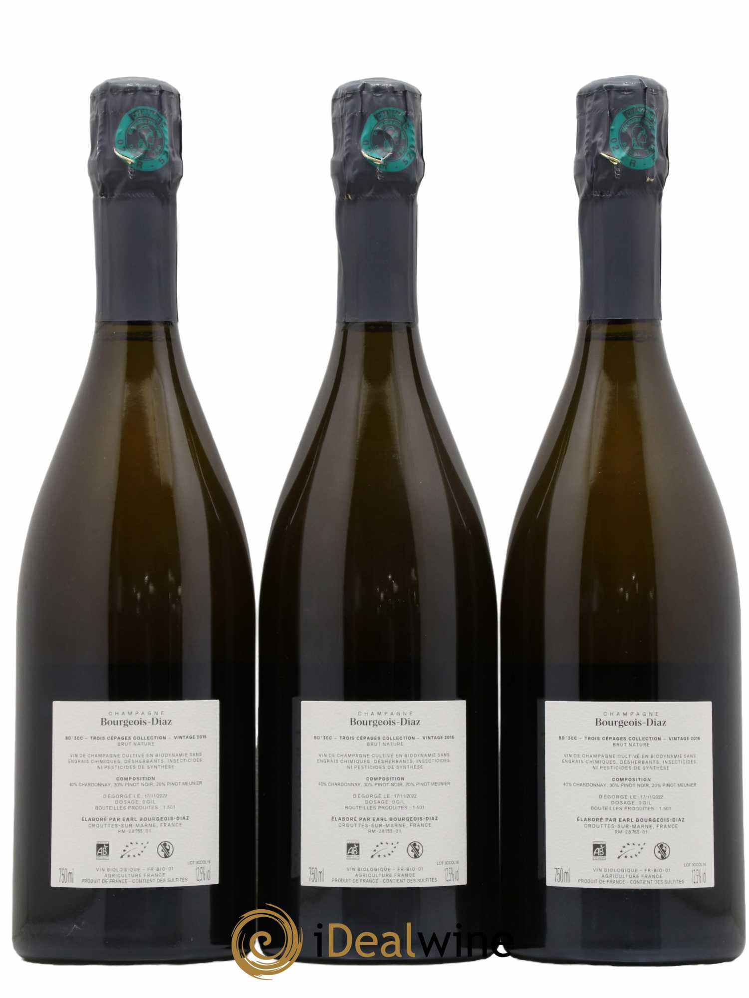 Champagne BD'3CC - Zéro Dosage Bourgeois Diaz 2016 - Lot de 3 bouteilles - 1