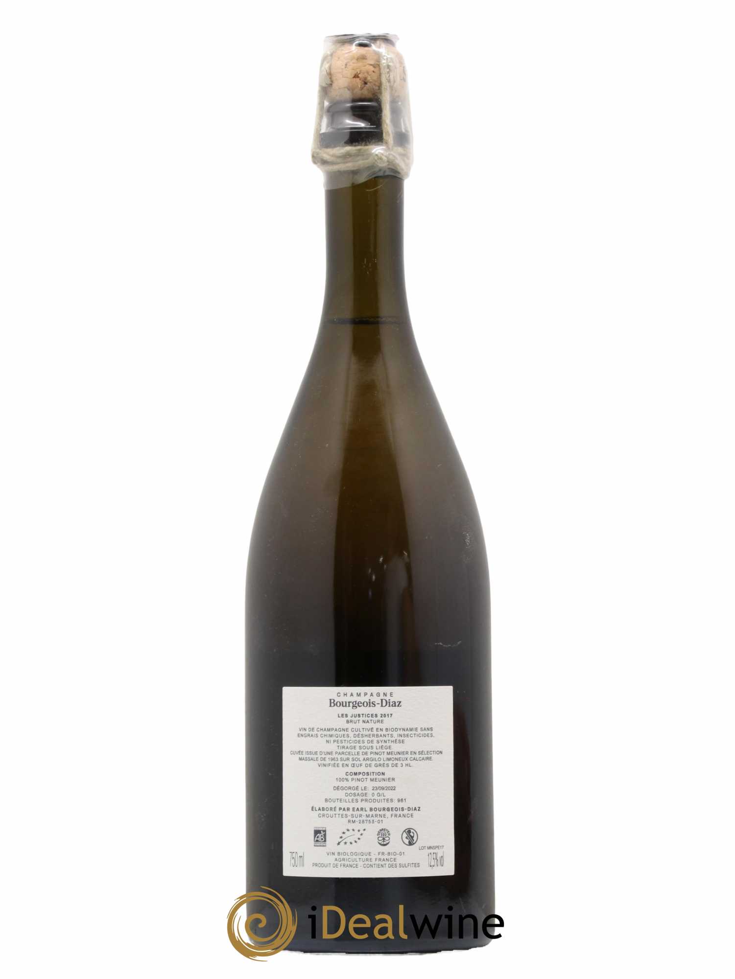 Champagne les justices 2017 Brut Nature Bourgeois Diaz - Lot de 1 bouteille - 1