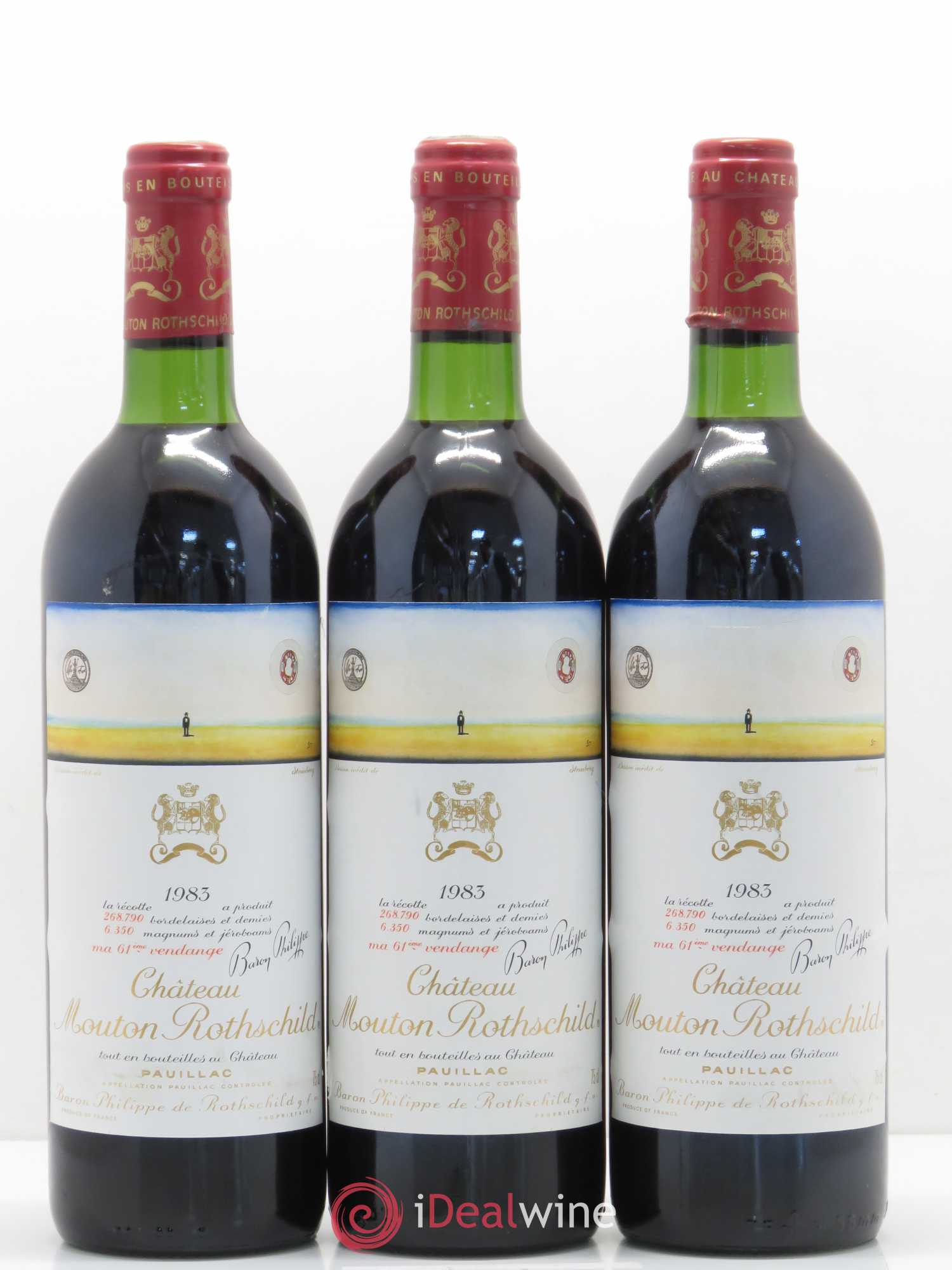 Château Mouton Rothschild 1er Grand Cru Classé 1983 - Lot de 3 bouteilles - 0