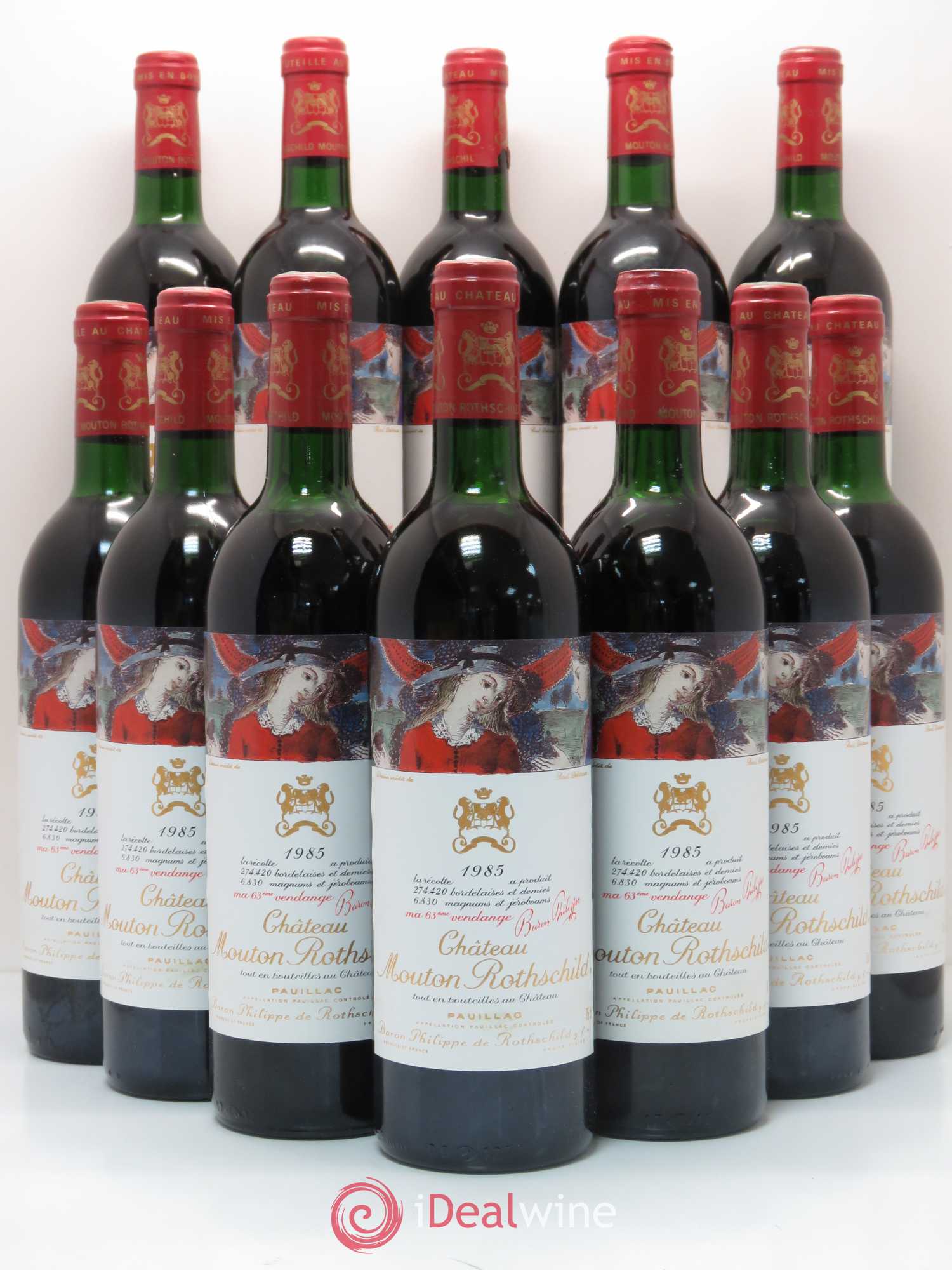 Château Mouton Rothschild 1er Grand Cru Classé 1985 - Lot de 12 bouteilles - 0