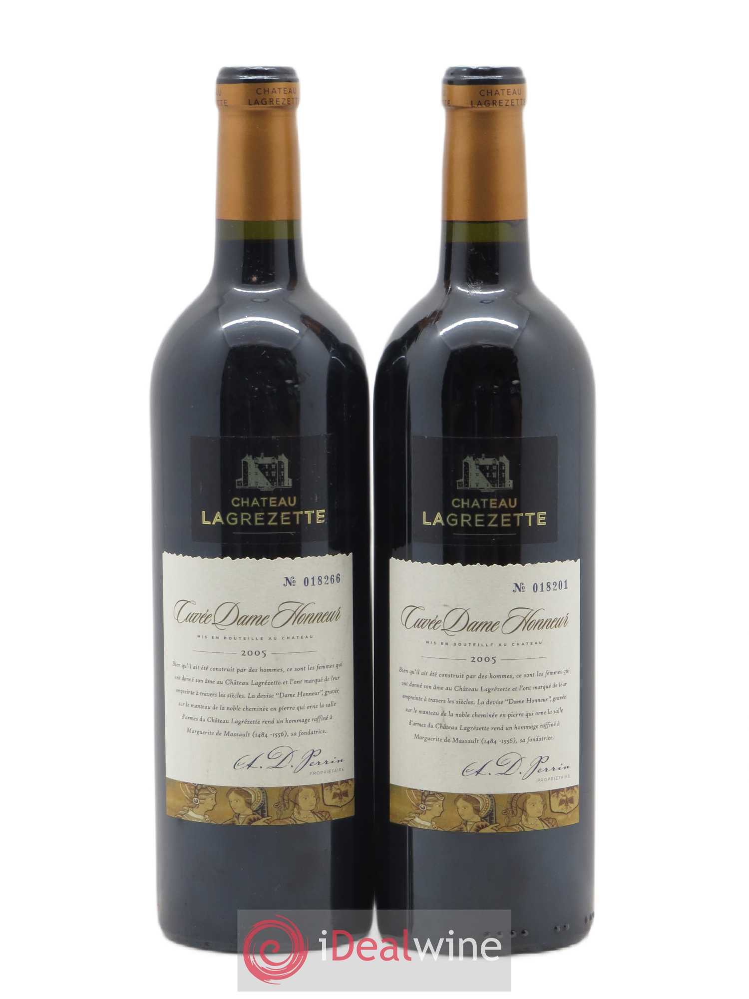 Cahors Château Lagrezette Alain Dominique Perrin Cuvée Dame Honneur 2005 - Lot de 2 bouteilles - 0
