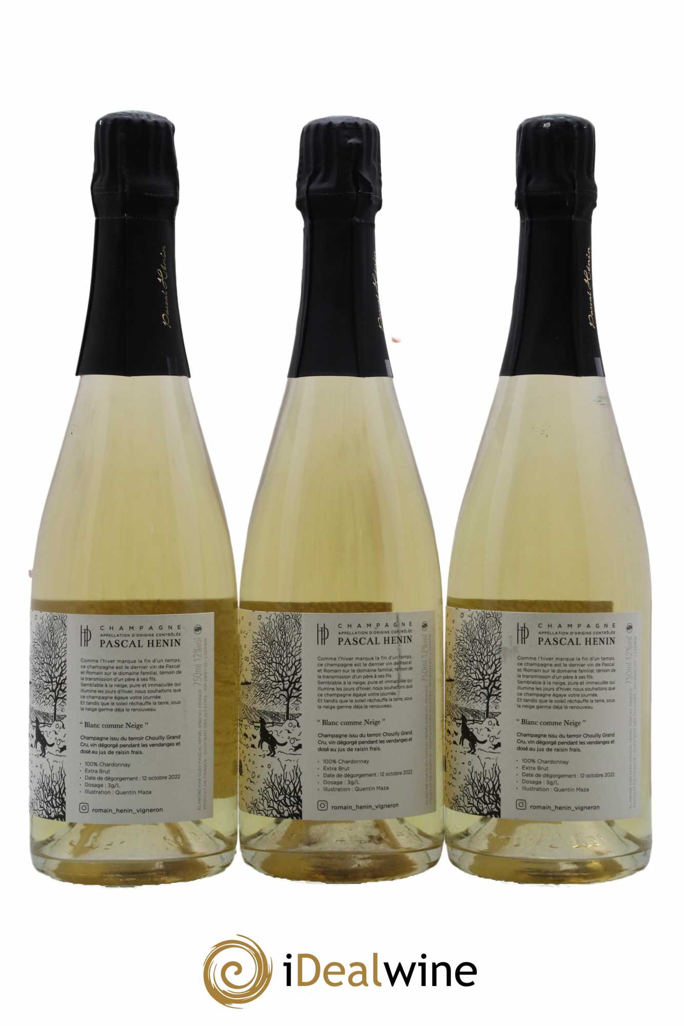 Champagne Blanc Comme Neige Quentin Maza Romain Hénin - Lot de 3 bouteilles - 1