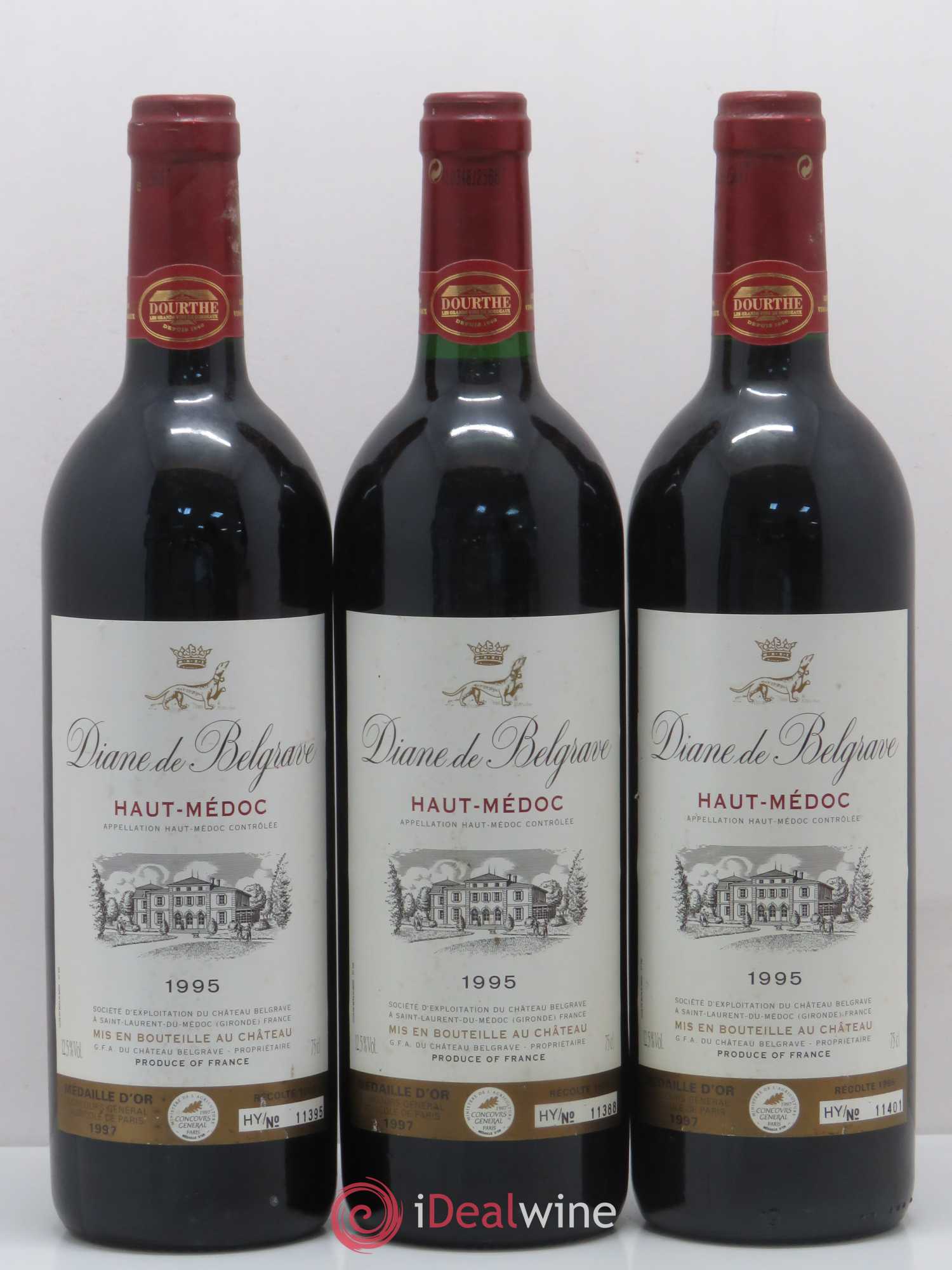 Bordeaux Haut Médoc Diane de Belgrave 1995 - Posten von 3 Flaschen - 0