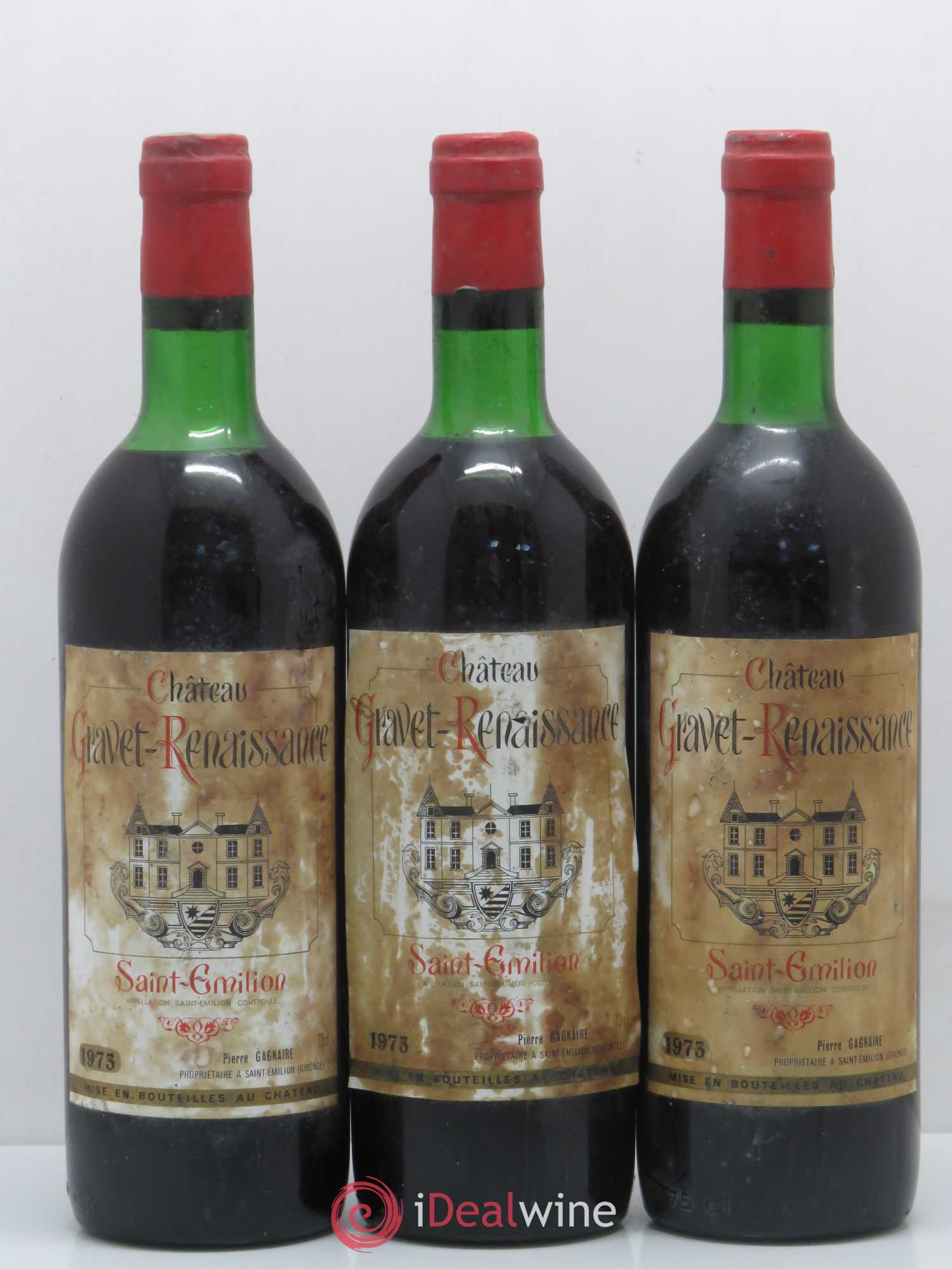 Saint-Émilion Châtau Gravet Renaissance 1973 - Lot de 3 bouteilles - 0