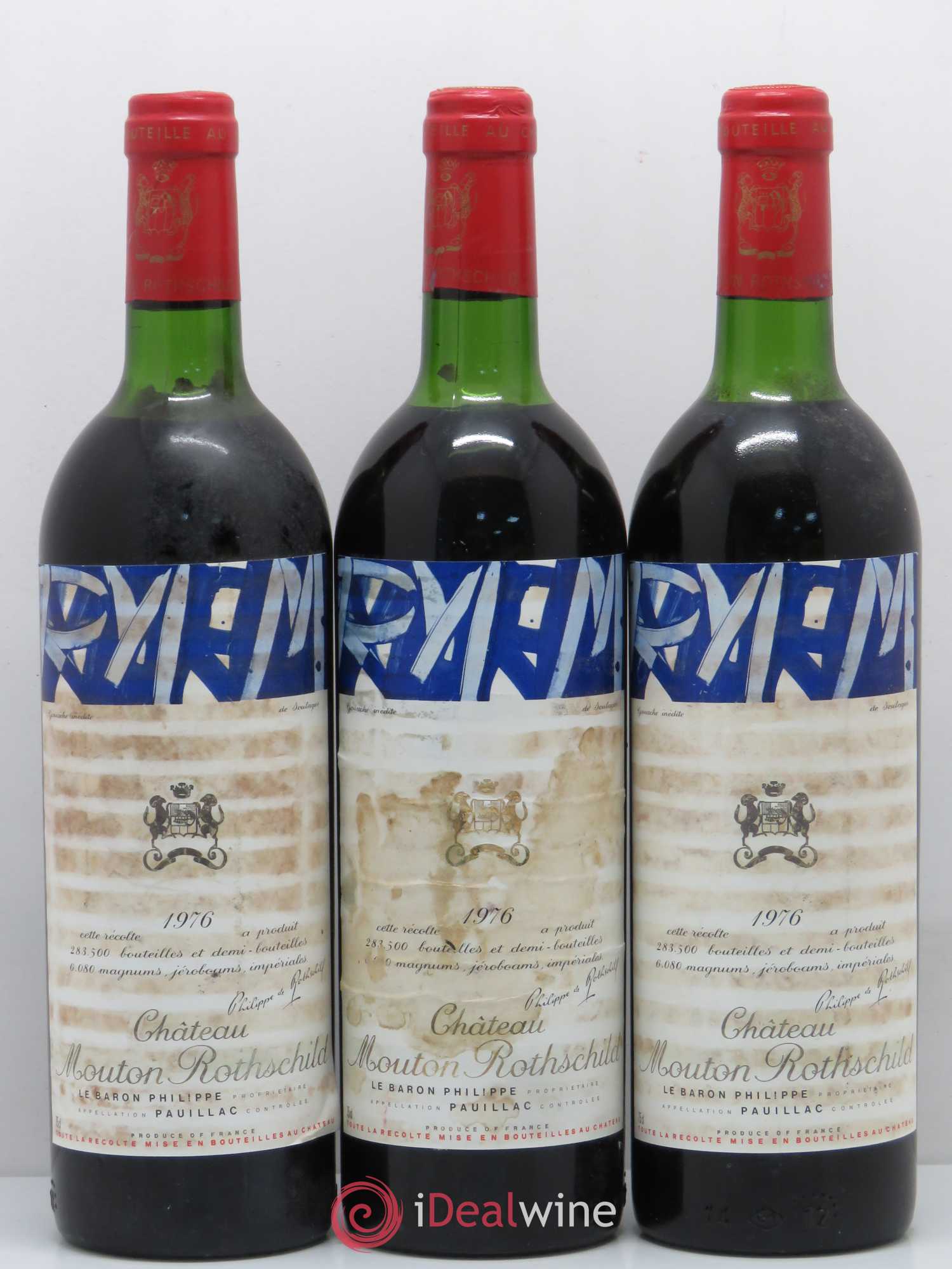Château Mouton Rothschild 1er Grand Cru Classé 1976 - Lot de 3 bouteilles - 0