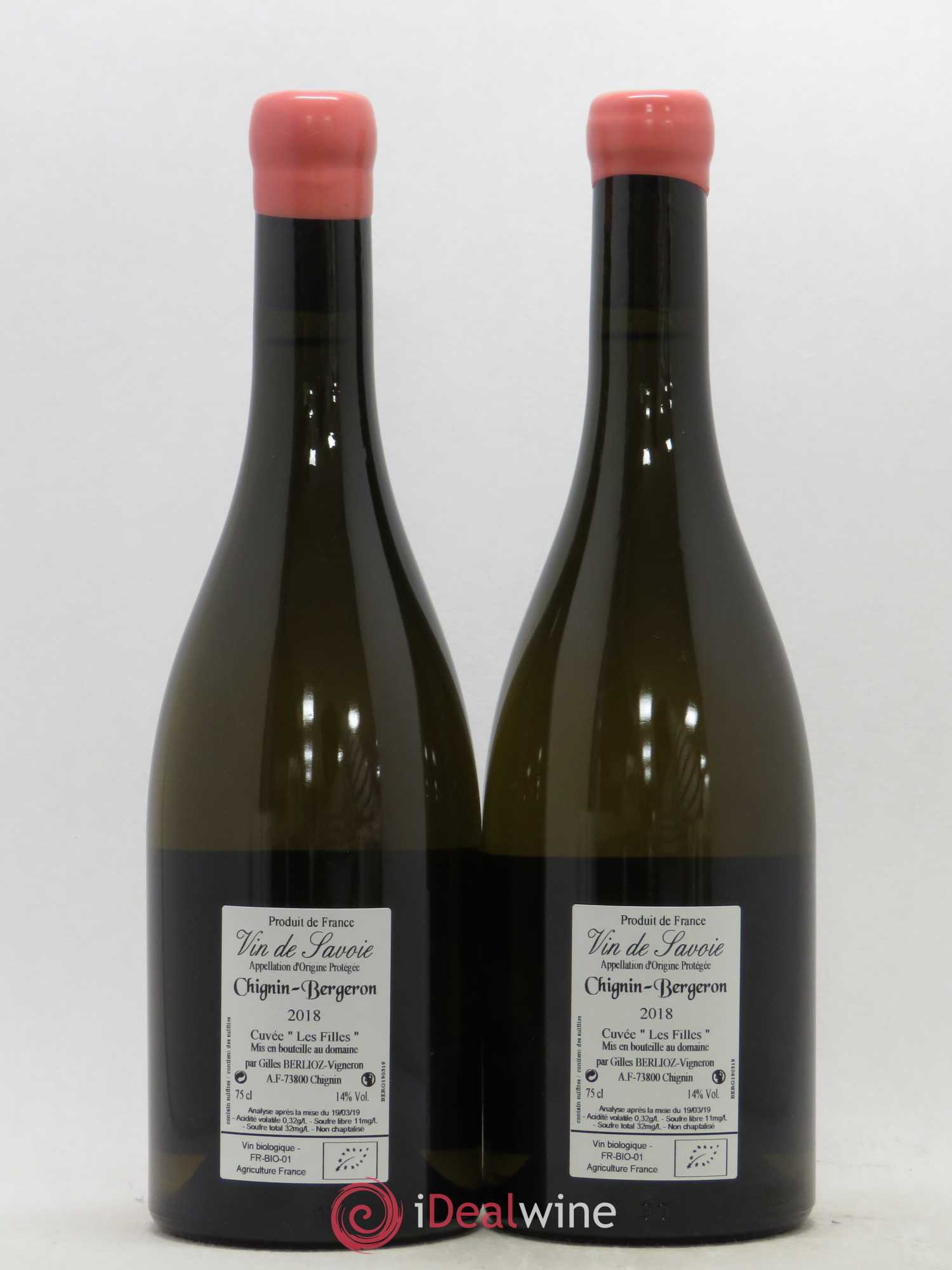 Vin de Savoie Chignin-Bergeron Les Filles Gilles Berlioz (sans prix de réserve) 2018 - Lot de 2 bouteilles - 1