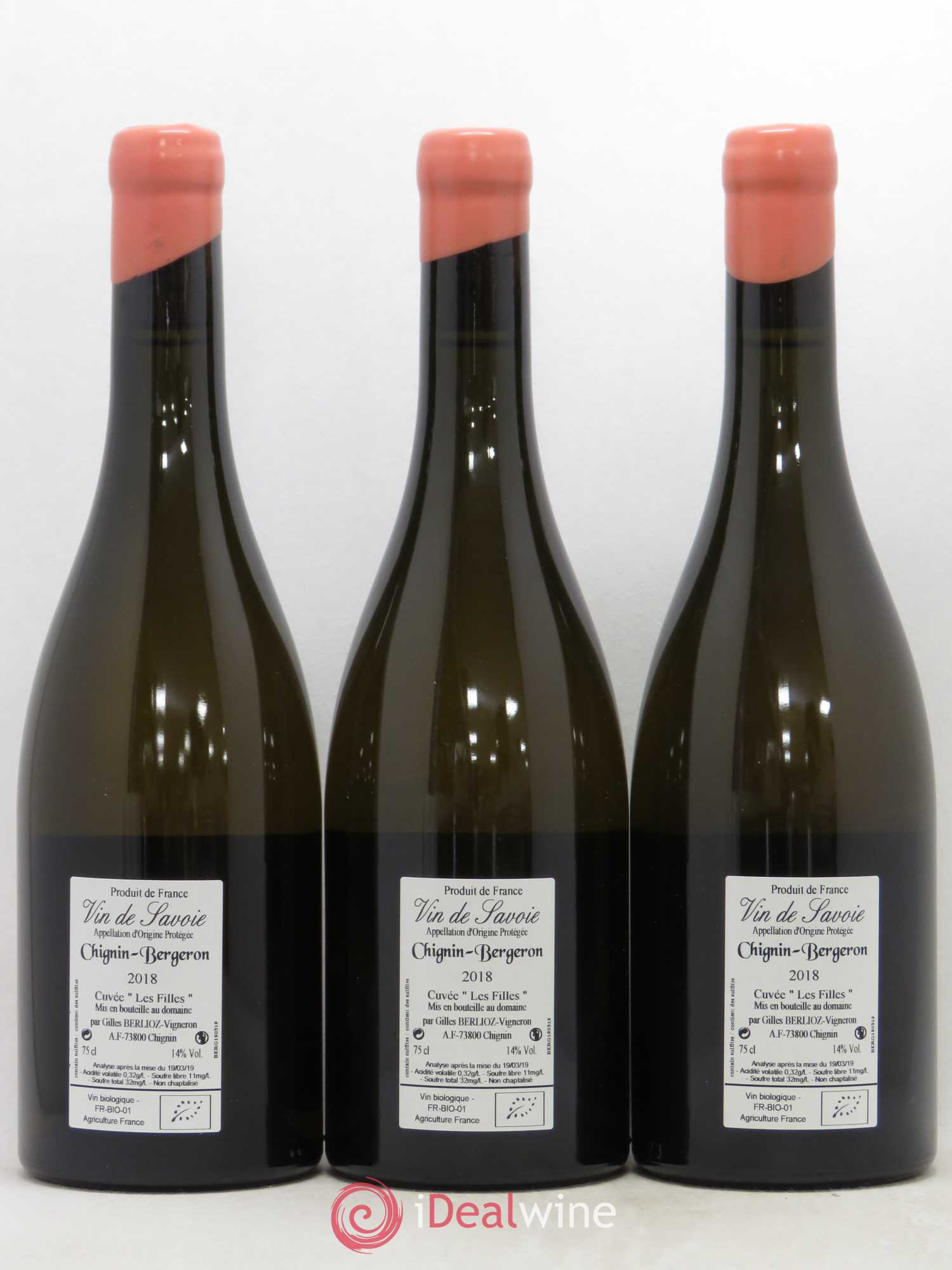 Vin de Savoie Chignin-Bergeron Les Filles Gilles Berlioz  (sans prix de réserve) 2018 - Lot de 3 bouteilles - 1