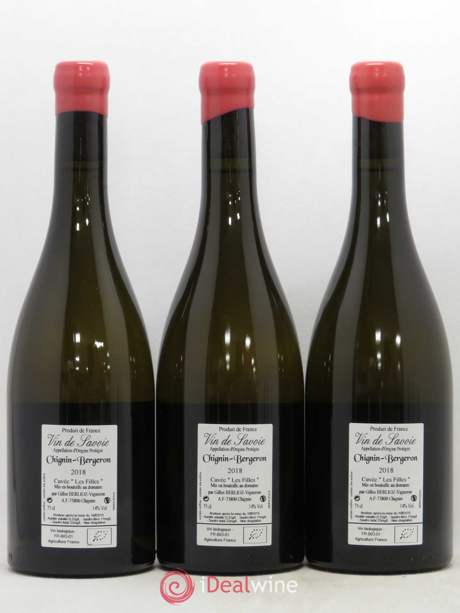 Vin de Savoie Chignin-Bergeron Les Filles Gilles Berlioz (sans prix de réserve) 2018 - Lot de 3 bouteilles - 1