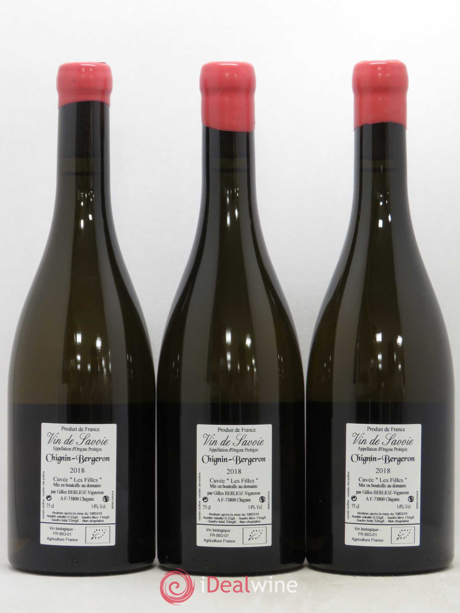Vin de Savoie Chignin-Bergeron Les Filles Gilles Berlioz (sans prix de réserve) 2018 - Lot de 3 bouteilles - 1