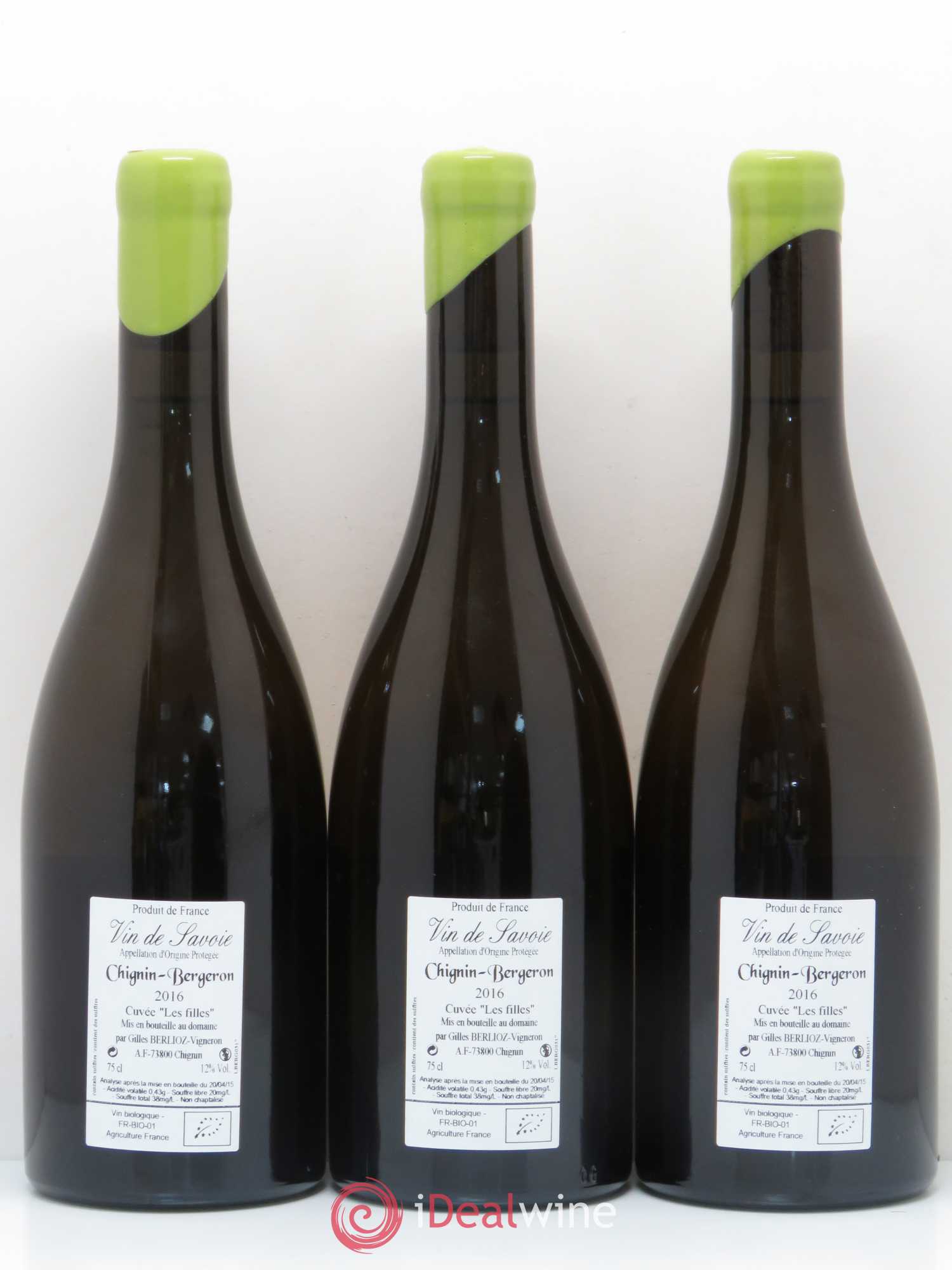 Vin de Savoie Chignin-Bergeron Les Filles Gilles Berlioz 2016 - Lot de 3 bouteilles - 1