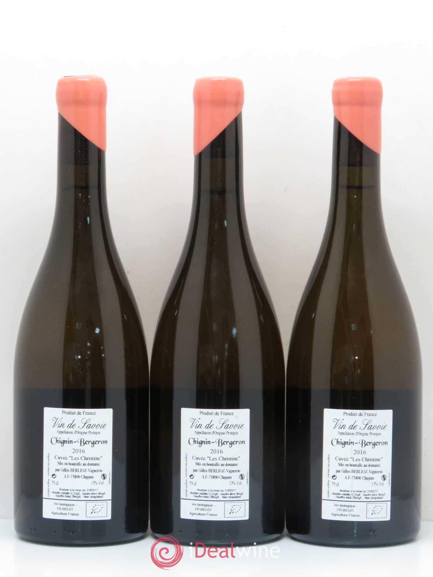 Vin de Savoie Chignin Gilles Berlioz Les Christine (sans prix de réserve) 2016 - Posten von 3 Flaschen - 1