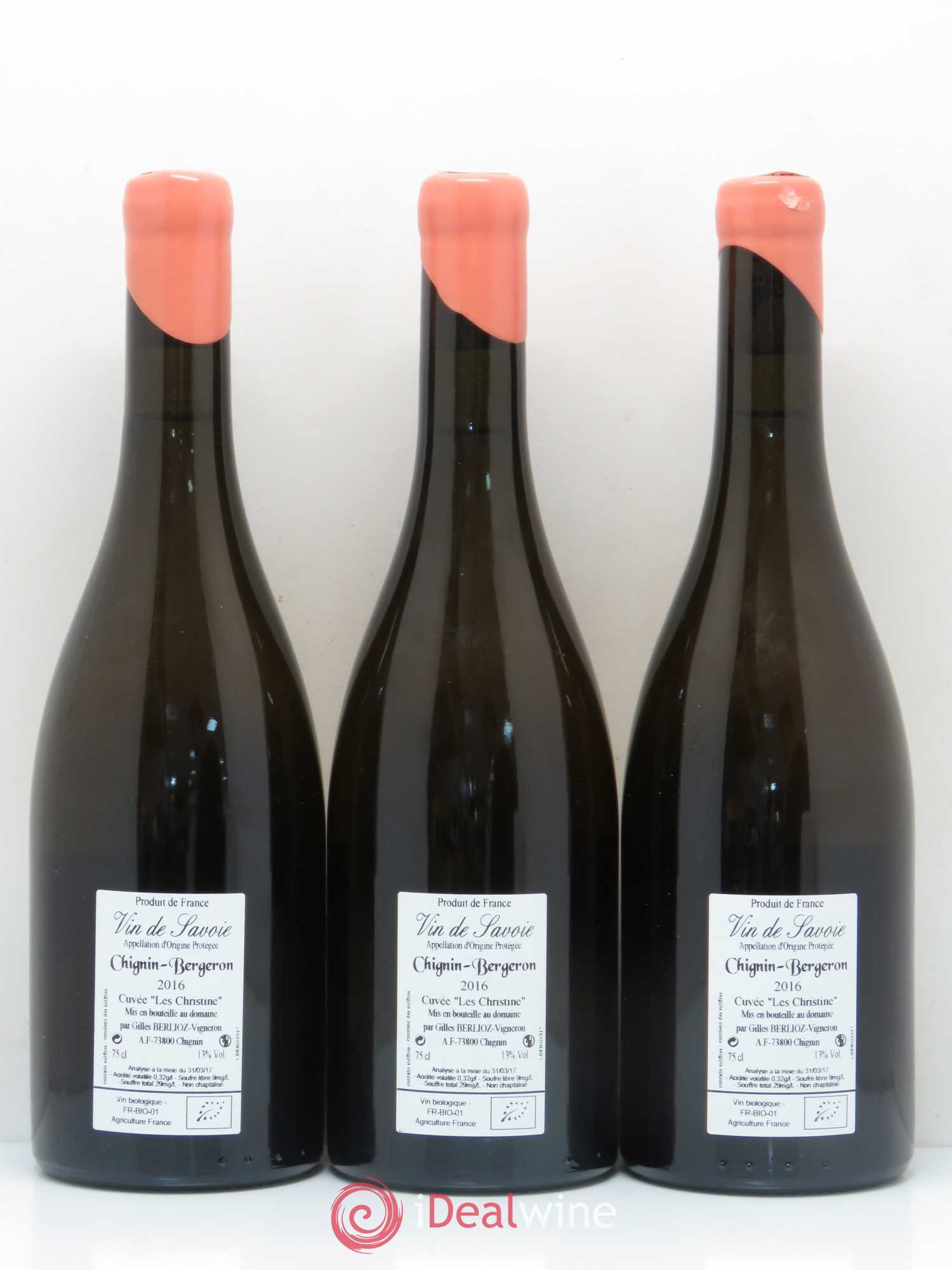 Vin de Savoie Chignin Gilles Berlioz Les Christine (sans prix de réserve) 2016 - Posten von 3 Flaschen - 1