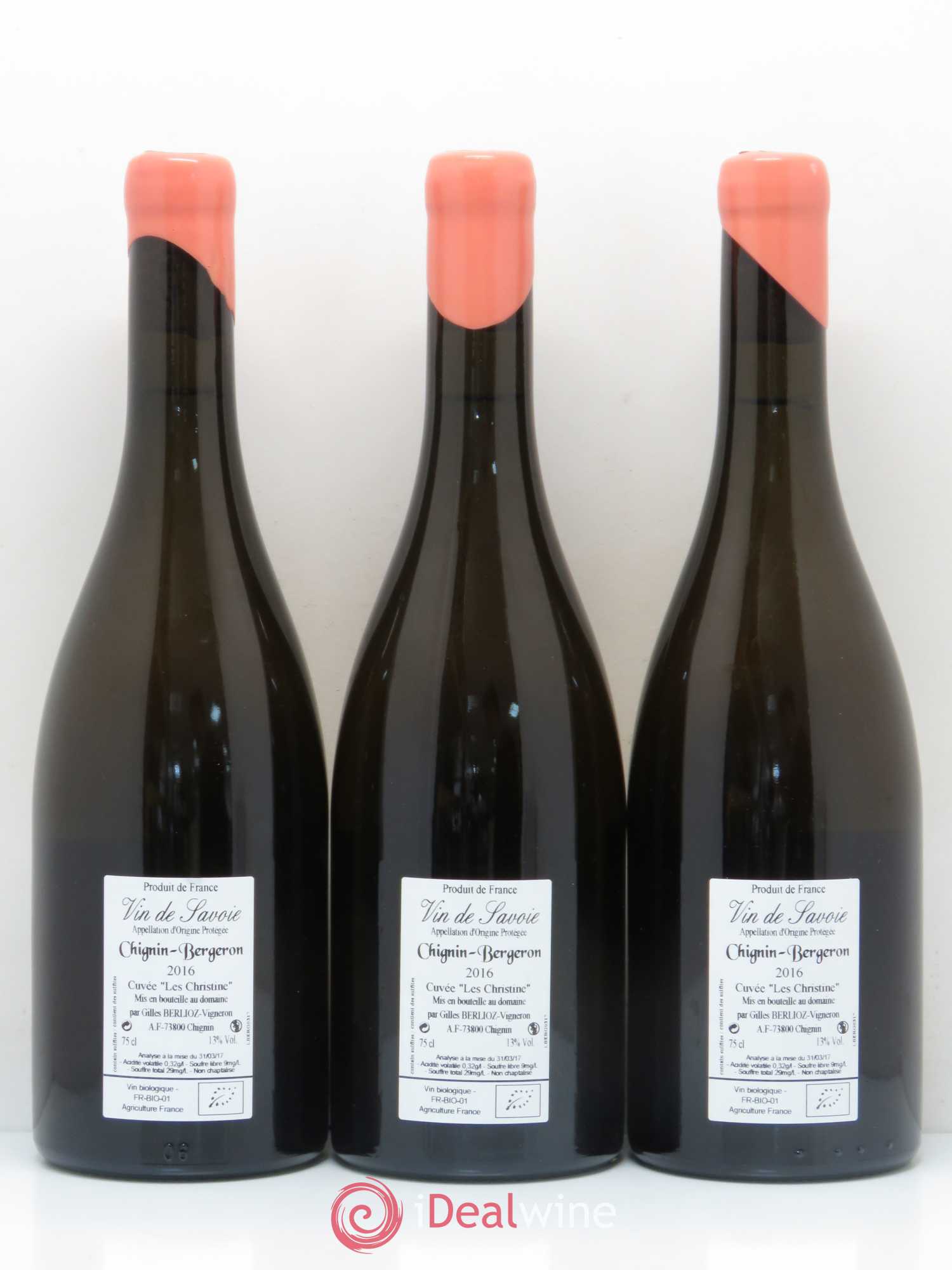 Vin de Savoie Chignin Gilles Berlioz Les Christine (sans prix de réserve) 2016 - Lotto di 3 bottiglie - 1