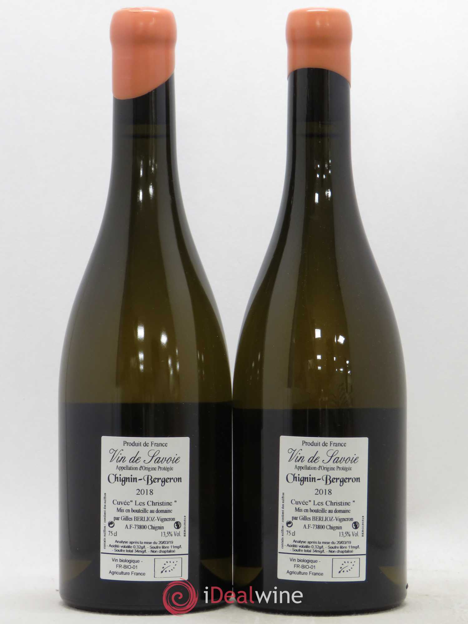 Vin de Savoie Chignin-Bergeron Les Christine Gilles Berlioz (sans prix de réserve) 2018 - Lot de 2 bouteilles - 1