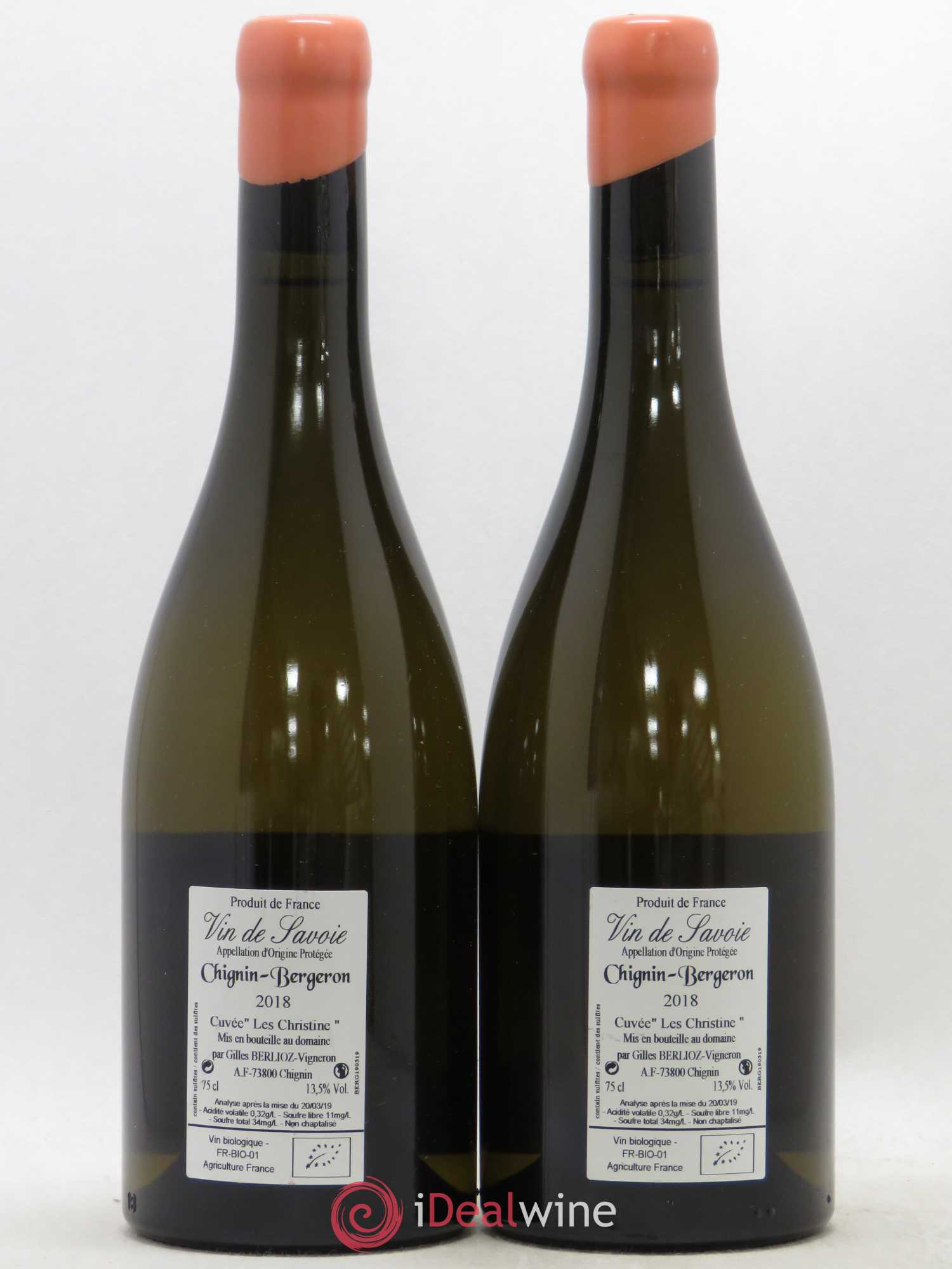 Vin de Savoie Chignin-Bergeron Les Christine Gilles Berlioz (sans prix de réserve) 2018 - Lot de 2 bouteilles - 1