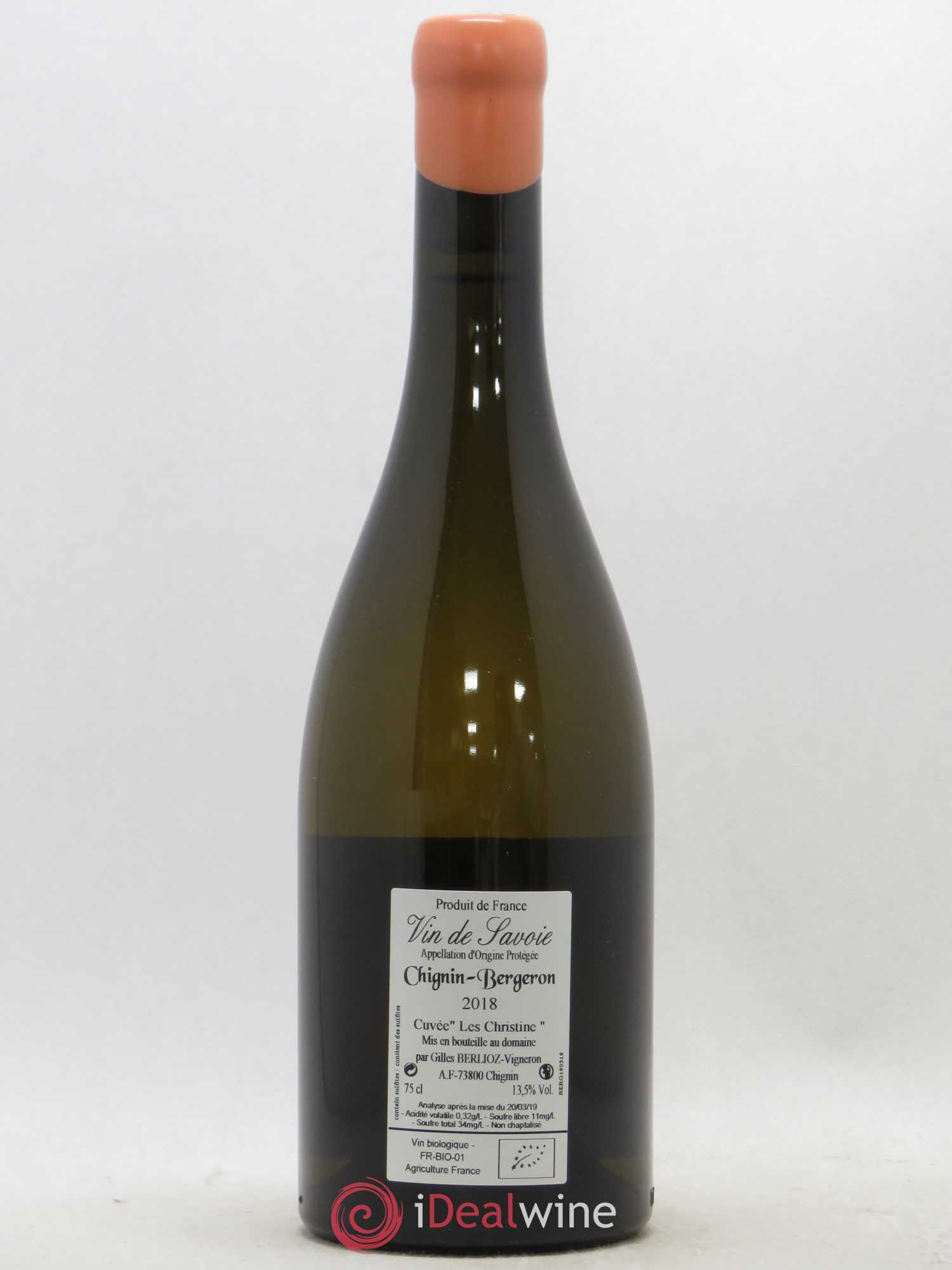 Vin de Savoie Chignin-Bergeron Les Christine Gilles Berlioz (sans prix de réserve) 2018 - Lot de 1 bouteille - 1