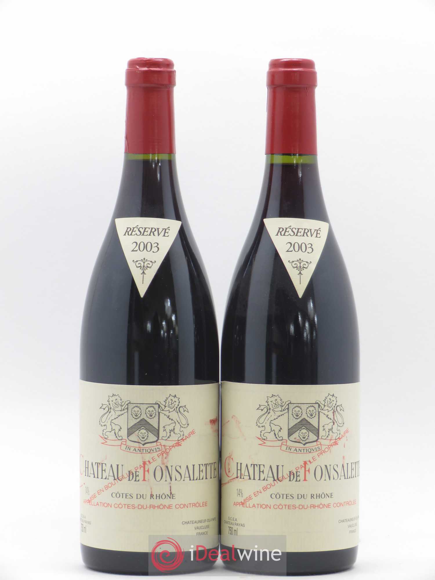 Côtes-du-Rhône Château de Fonsalette Emmanuel Reynaud 2003 - Lot de 2 bouteilles - 0