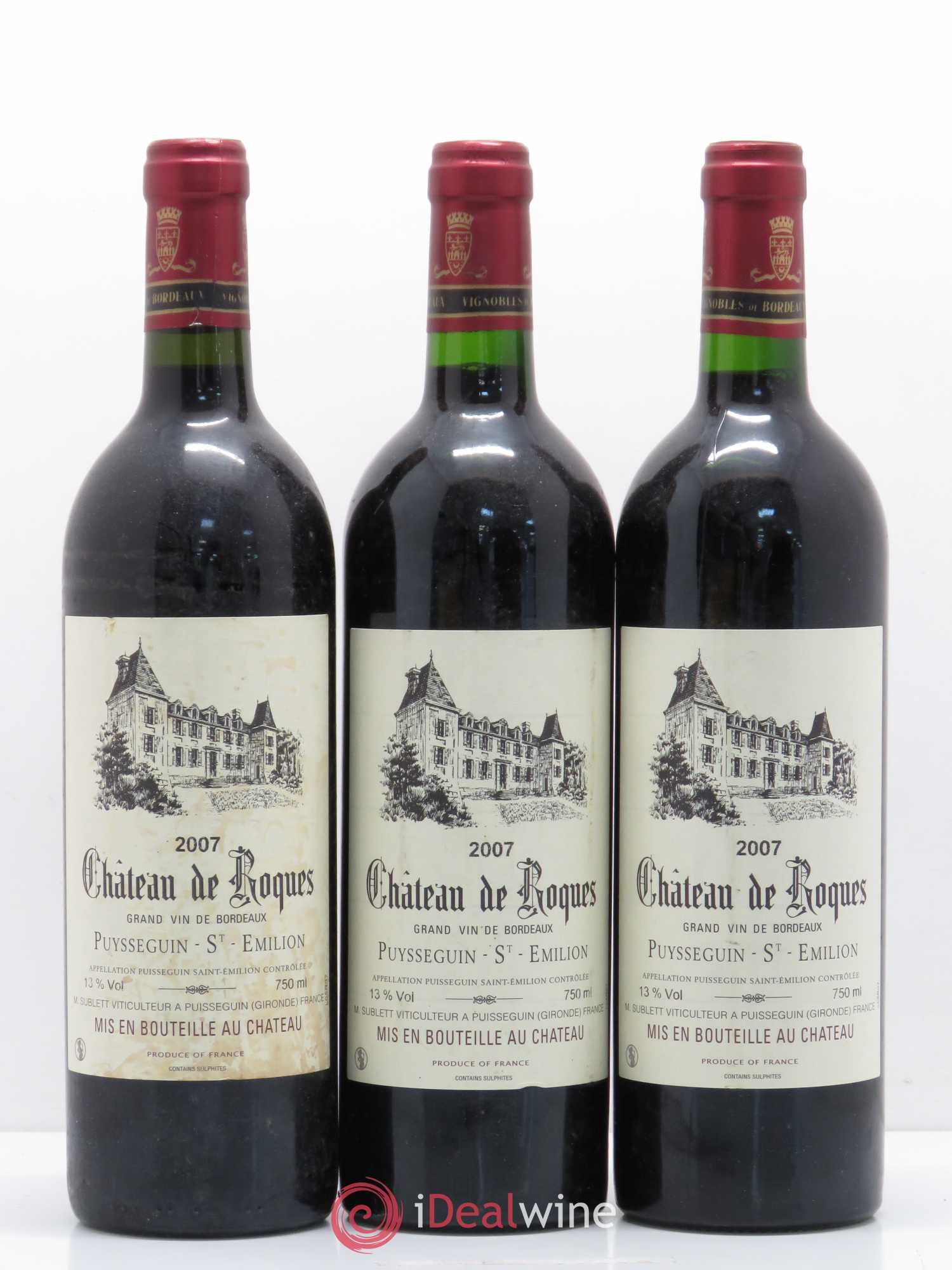 Bordeaux Chateau de Roques Puisseguin Saint Emilion 2007 - Lot of 3 bottles - 0