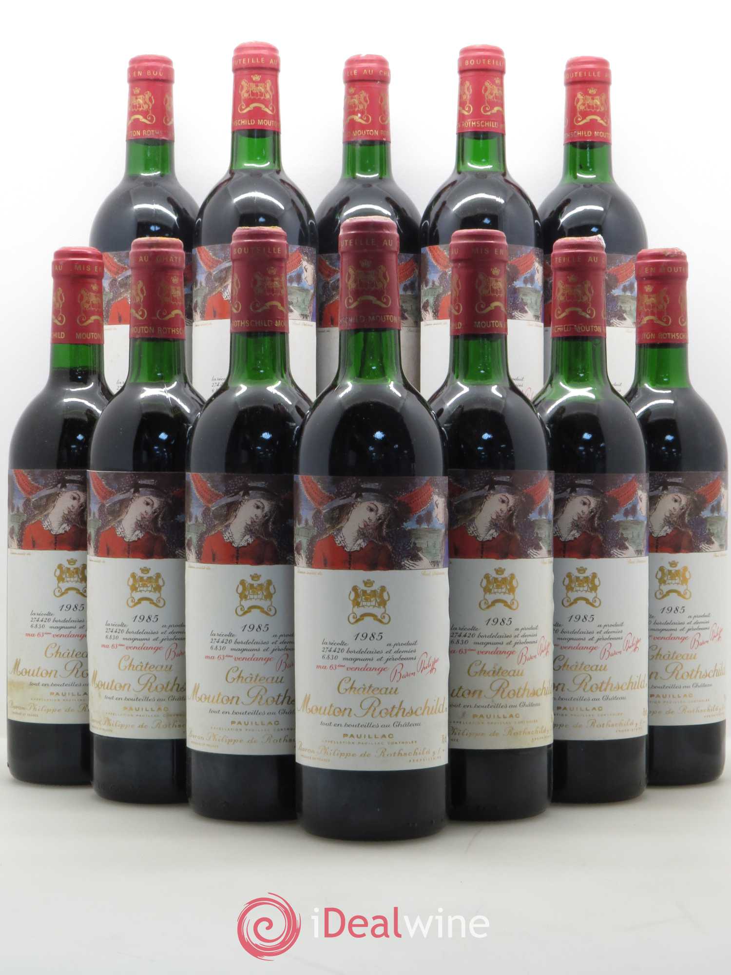 Château Mouton Rothschild 1er Grand Cru Classé 1985 - Lot de 12 bouteilles - 0