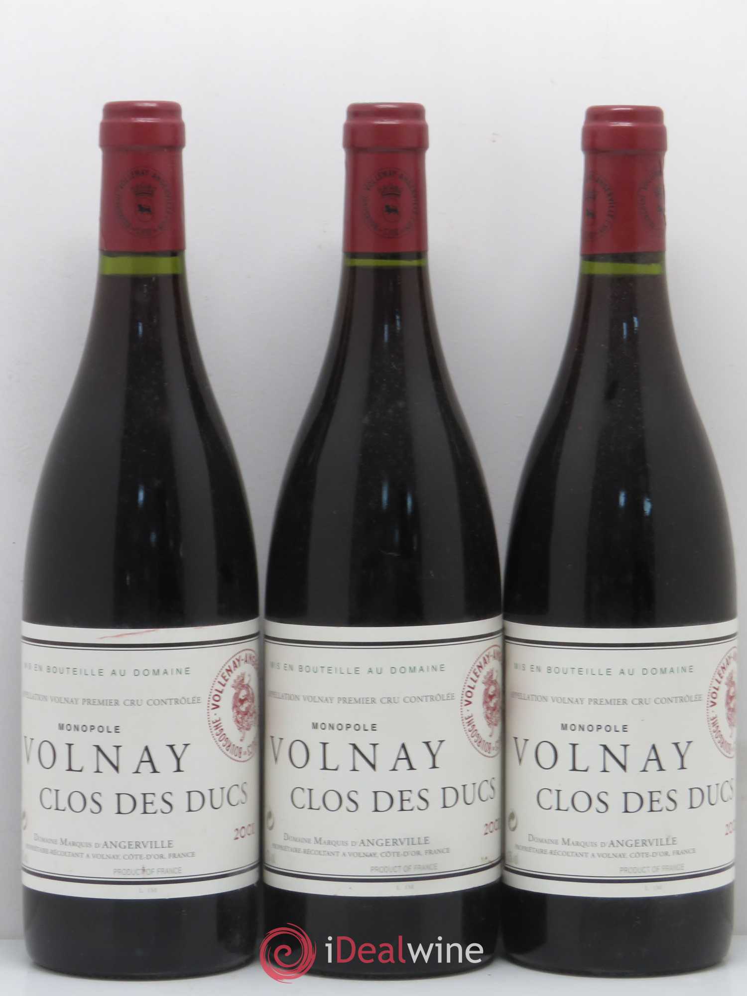 Volnay 1er Cru Clos des Ducs Marquis d'Angerville (Domaine) 2001 - Lot de 3 bouteilles - 0