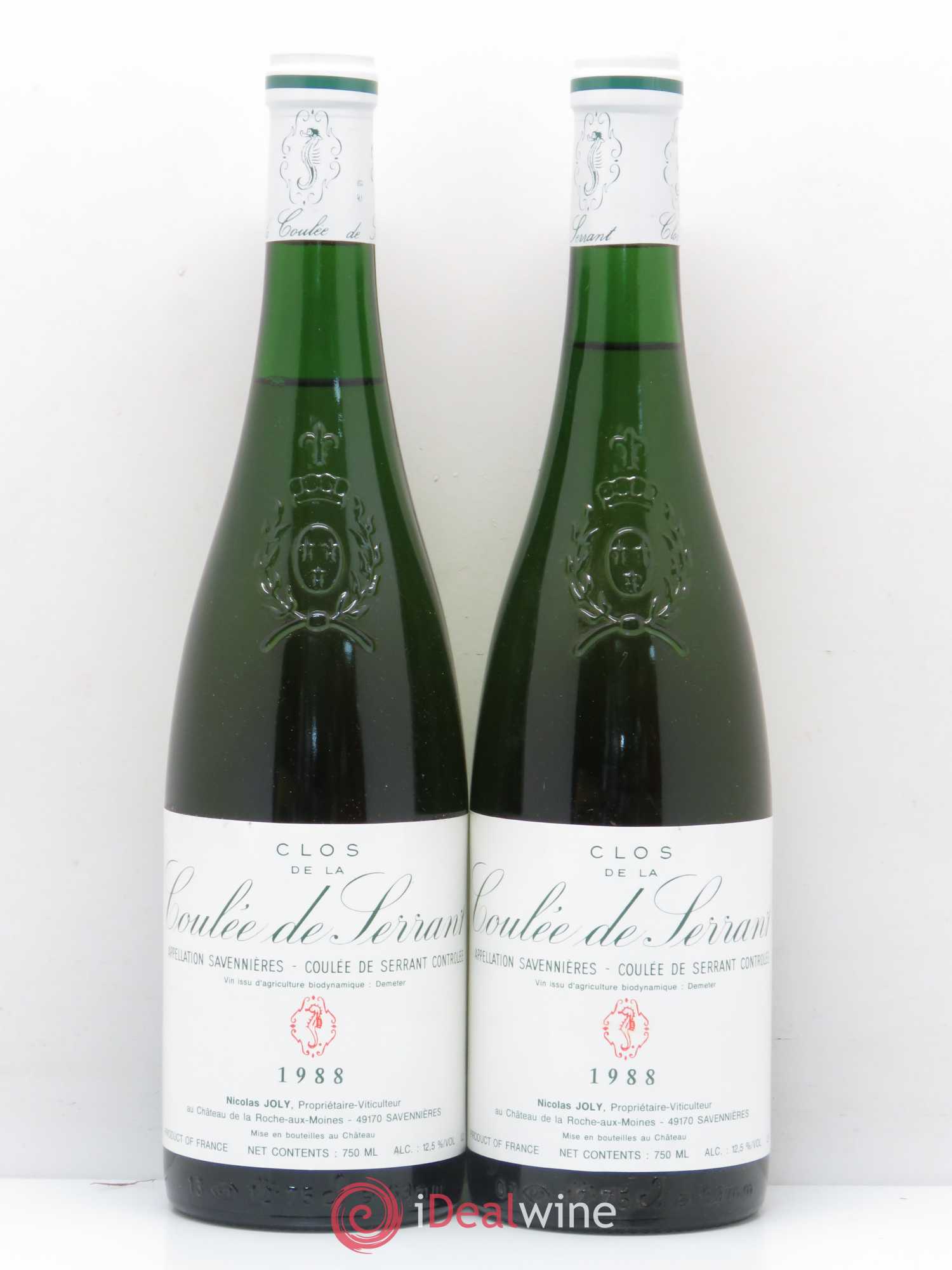 Savennières Clos de la Coulée de Serrant Vignobles de la Coulée de Serrant - Nicolas Joly 1988 - Lot de 2 bouteilles - 0