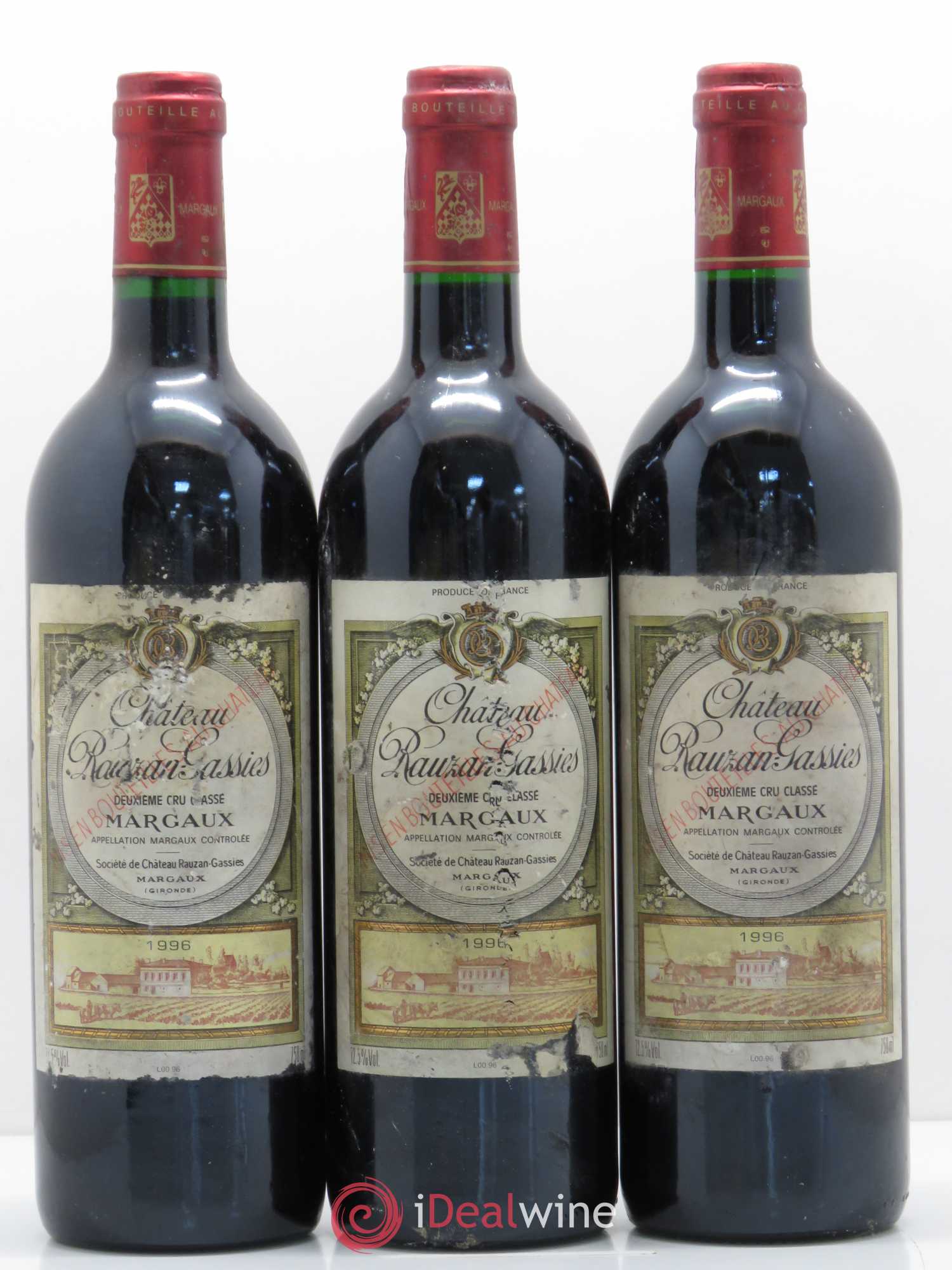 Château Rauzan-Gassies 2ème Grand Cru Classé 1996 - Lot de 3 bouteilles - 0