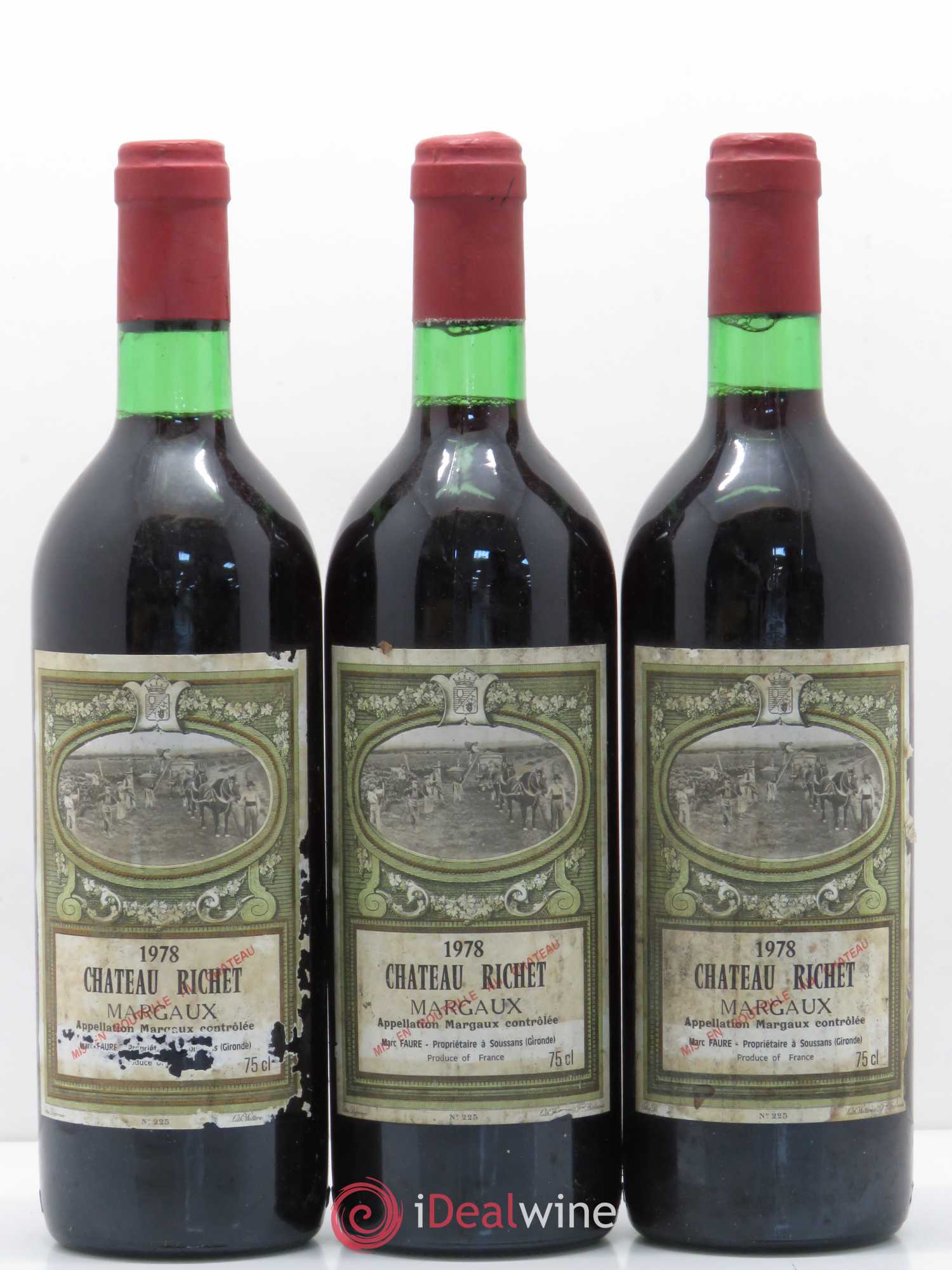 Bordeaux Château Richet 1978 - Lot of 3 bottles - 0