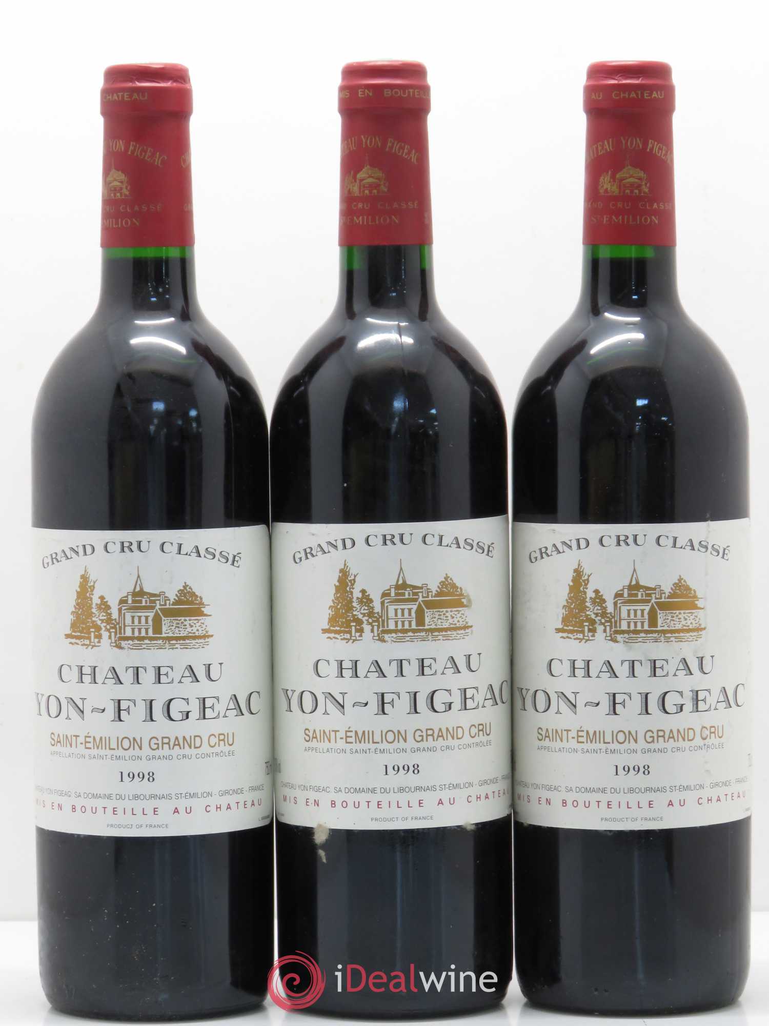 Château Yon Figeac Grand Cru Classé 1998 - Lot de 3 bouteilles - 0