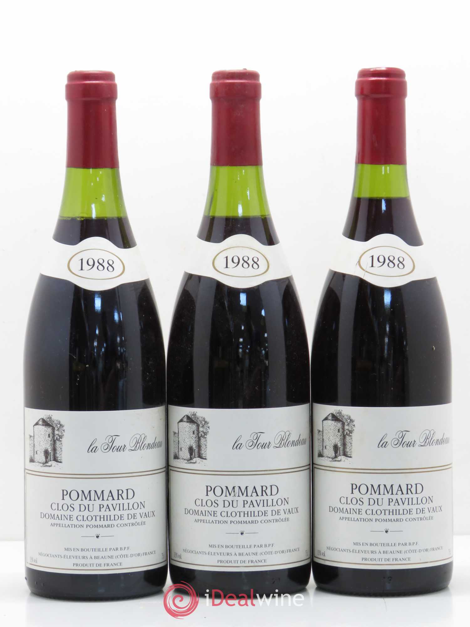 Pommard Clos du Pavillon Domaine Clothilde de Vaux La Tour Blondeau 1988 - Posten von 3 Flaschen - 0