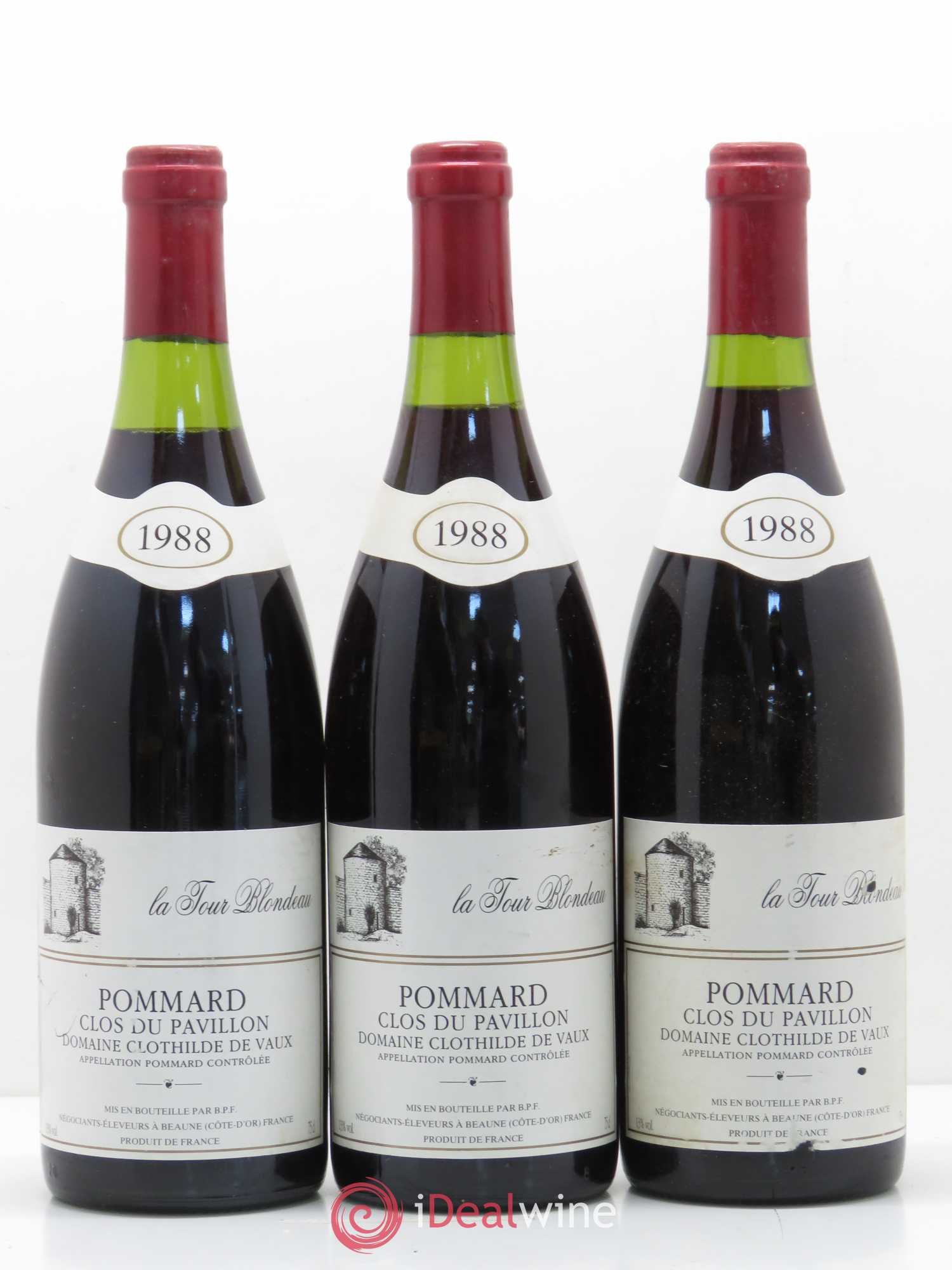 Pommard Clos du Pavillon Domaine Clothilde de Vaux La Tour Blondeau 1988 - Posten von 3 Flaschen - 0