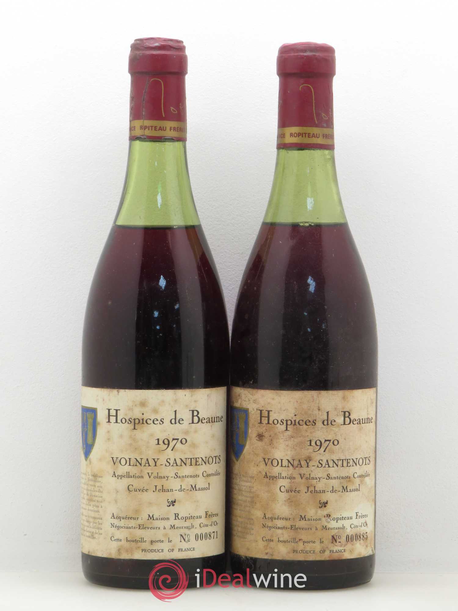 Volnay 1er Cru Santenots Hospices de Beaune Cuvée Jehon de Massol Ropiteau 1970 - Posten von 2 Flaschen - 0