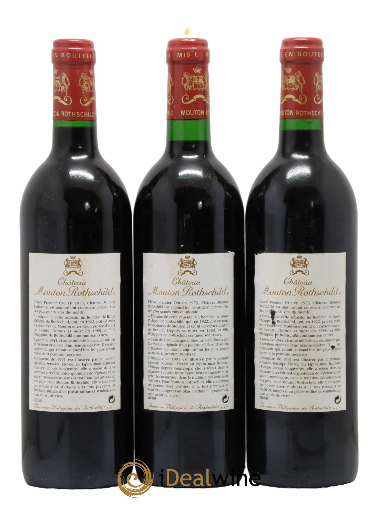 Château Mouton Rothschild 1er Grand Cru Classé 1991 - Lot de 3 bouteilles - 1