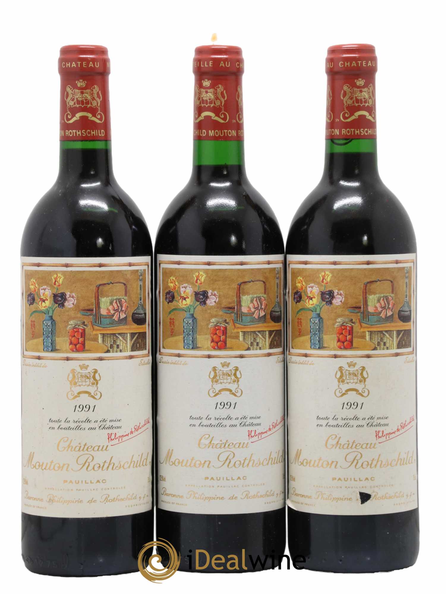 Château Mouton Rothschild 1er Grand Cru Classé 1991 - Lot de 3 bouteilles - 0