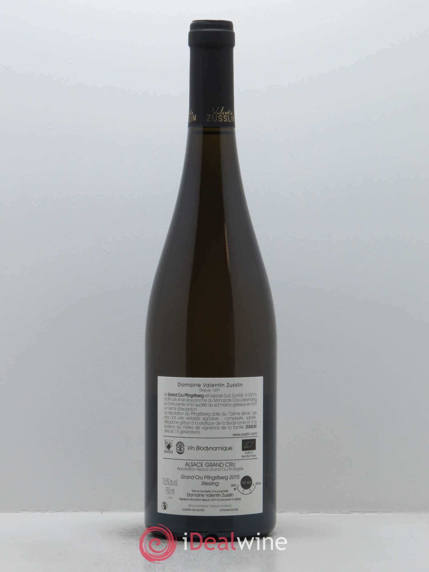 Alsace Riesling Grand Cru Pfingstberg Valentin Zusslin (Domaine) 2015 - Lot de 1 bouteille - 1
