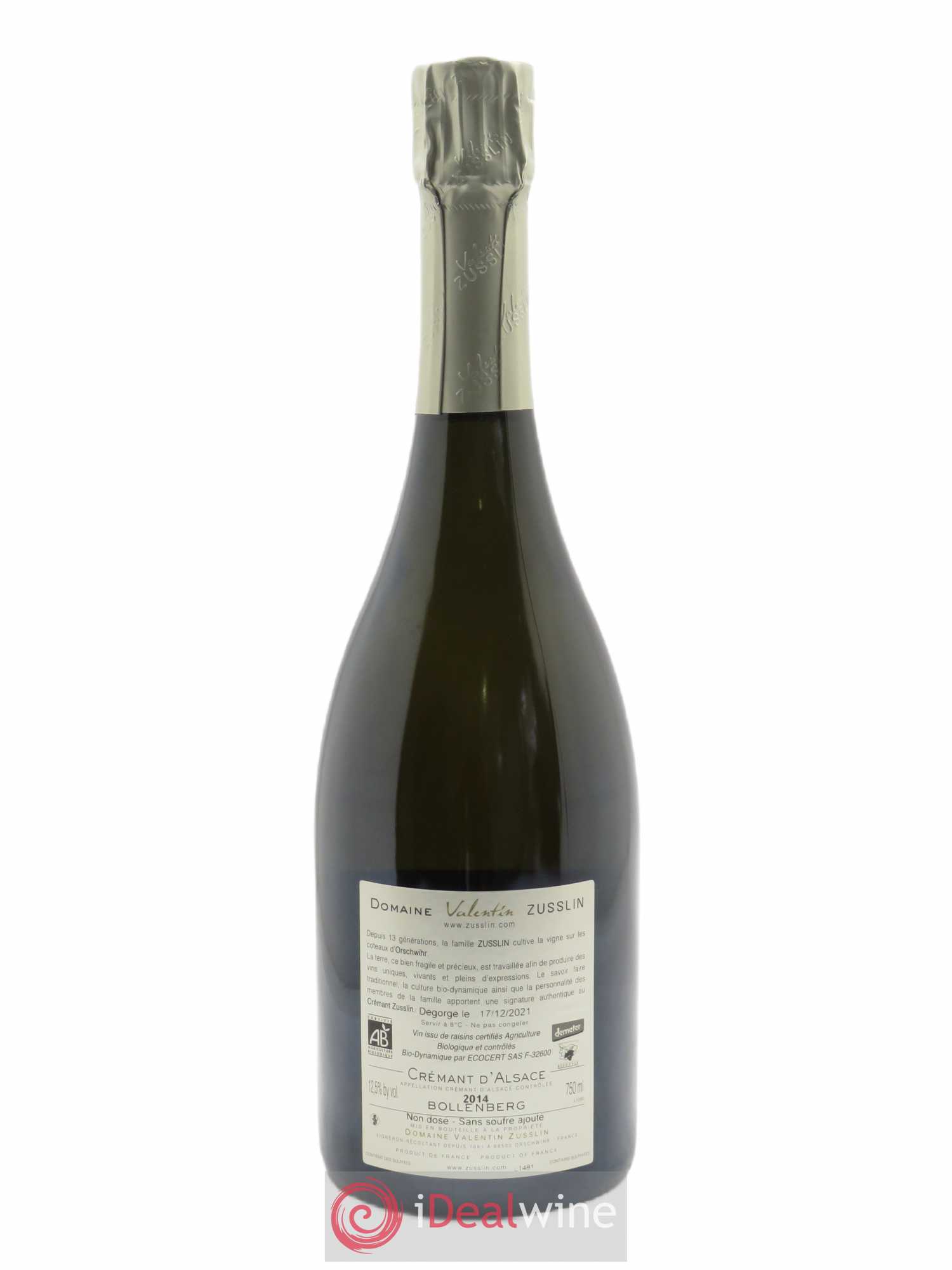 Crémant d'Alsace Bollenberg Brut Zéro Sans Soufre Valentin Zusslin (Domaine) 2014 - Lot of 1 bottle - 1