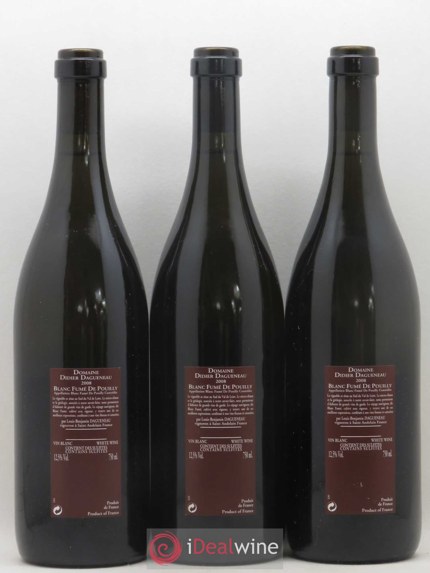 Vin de France (anciennement Pouilly-Fumé) Pur Sang Dagueneau (Domaine Didier - Louis-Benjamin) 2008 - Lot de 3 bouteilles - 1